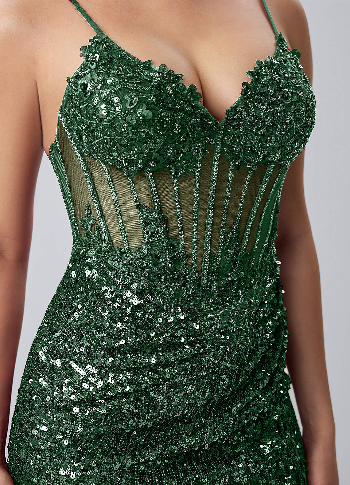 Martine Bodycon Mini V-Neck Sequin Mesh Prom Dress in Dark Green