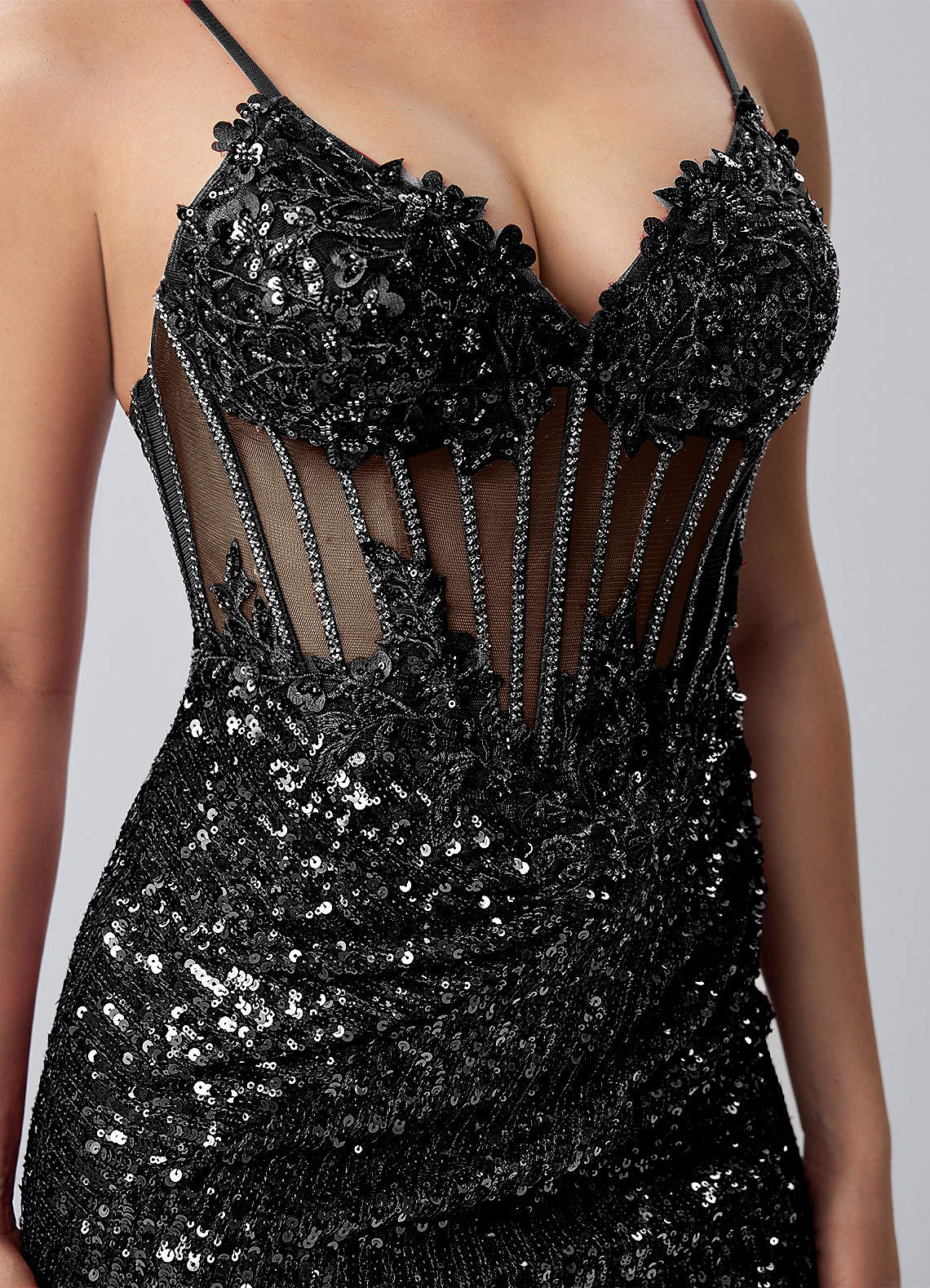Martine Bodycon Mini V-Neck Sequin Mesh Prom Dress in black