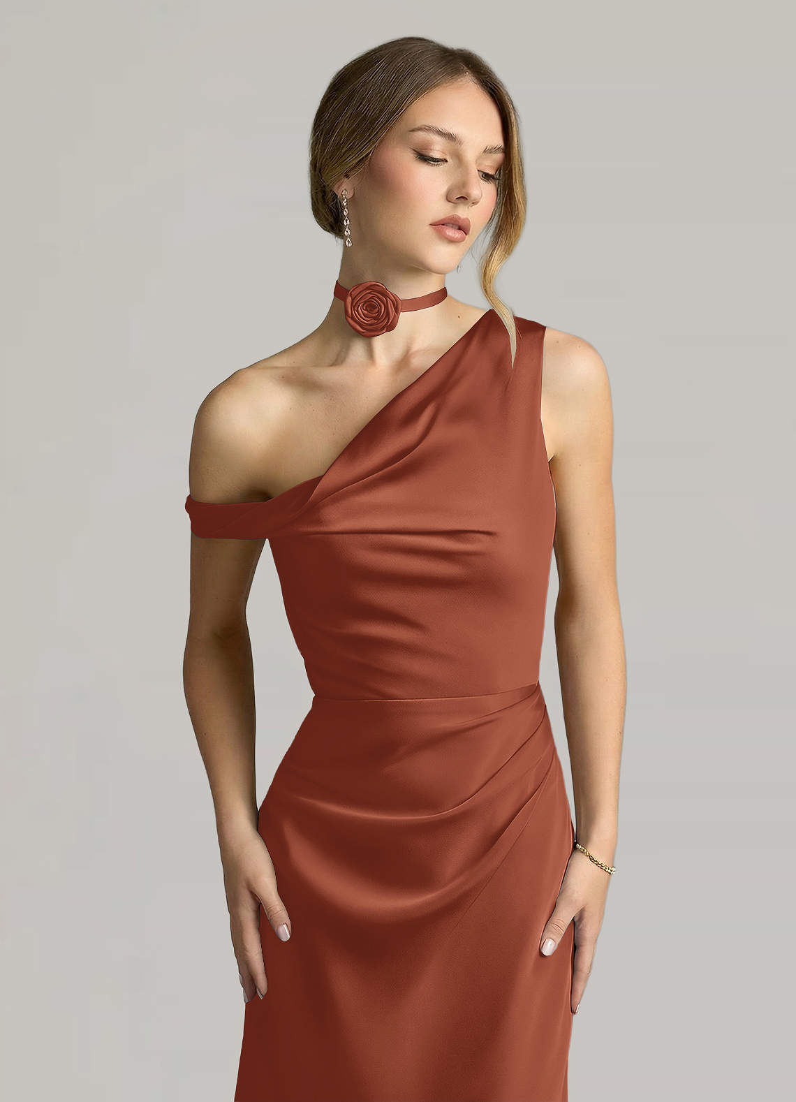 Matching Color Matte Satin Rose Flower Rope Necklace — Auburn — 图 89/124