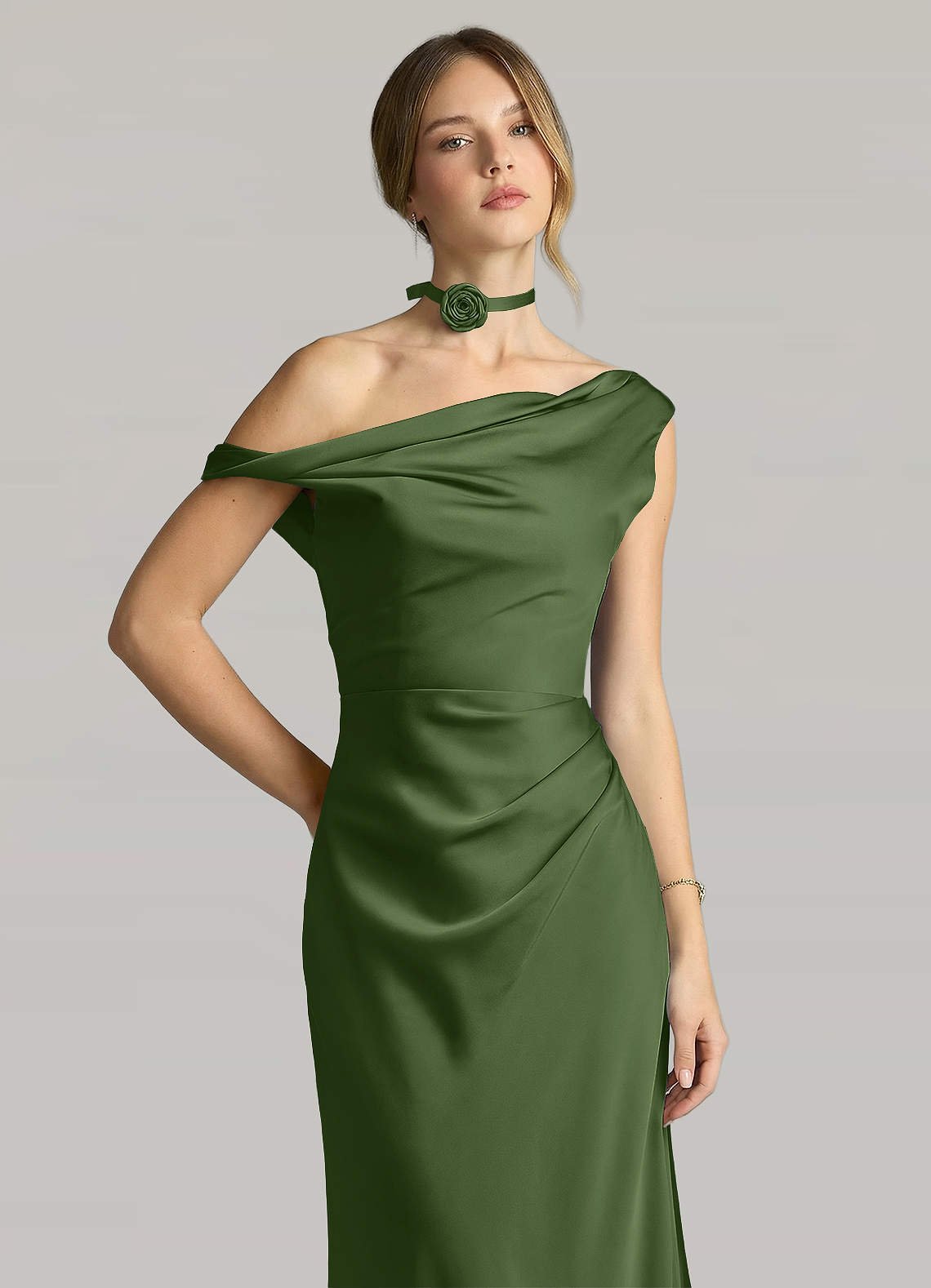 Matching Color Matte Satin Rose Flower Rope Necklace — Olive — 图 37/124