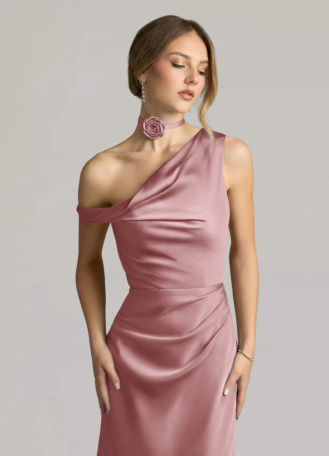 Matching Color Matte Satin Rose Flower Rope Necklace — Dusty Rose — 图 79/124
