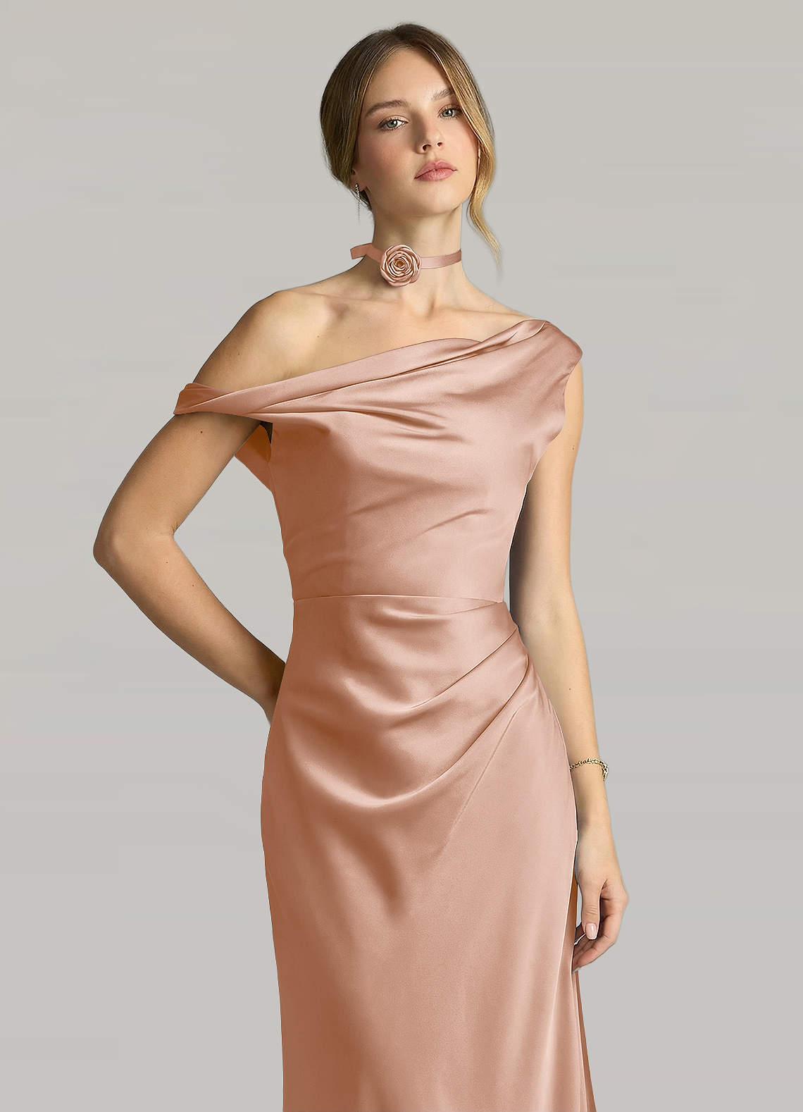 Matching Color Matte Satin Rose Flower Rope Necklace — Champagne Rose — 图 49/124
