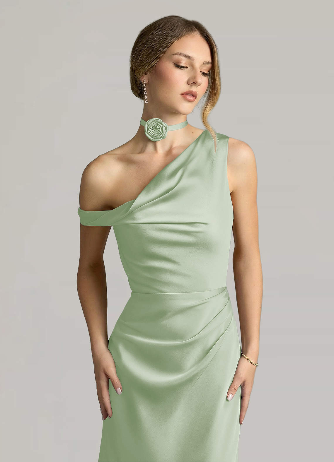 Matching Color Matte Satin Rose Flower Rope Necklace — Dusty Sage — 图 63/124