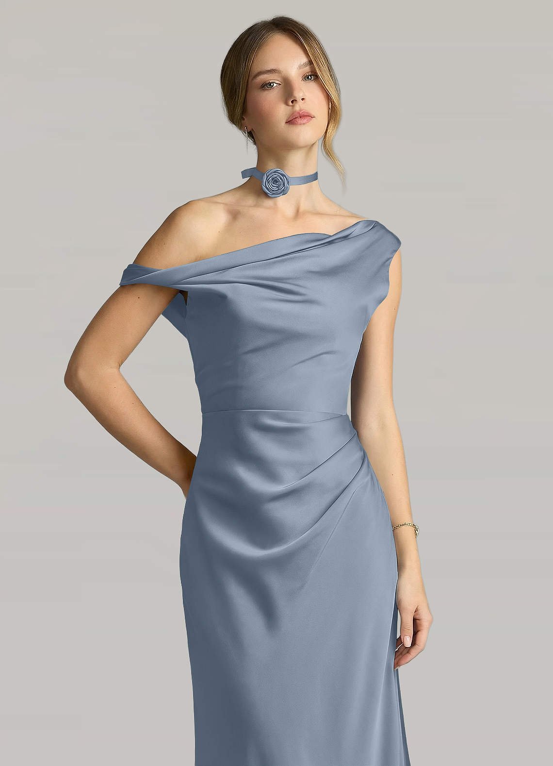 Matching Color Matte Satin Rose Flower Rope Necklace — dusty blue — 图 44/124