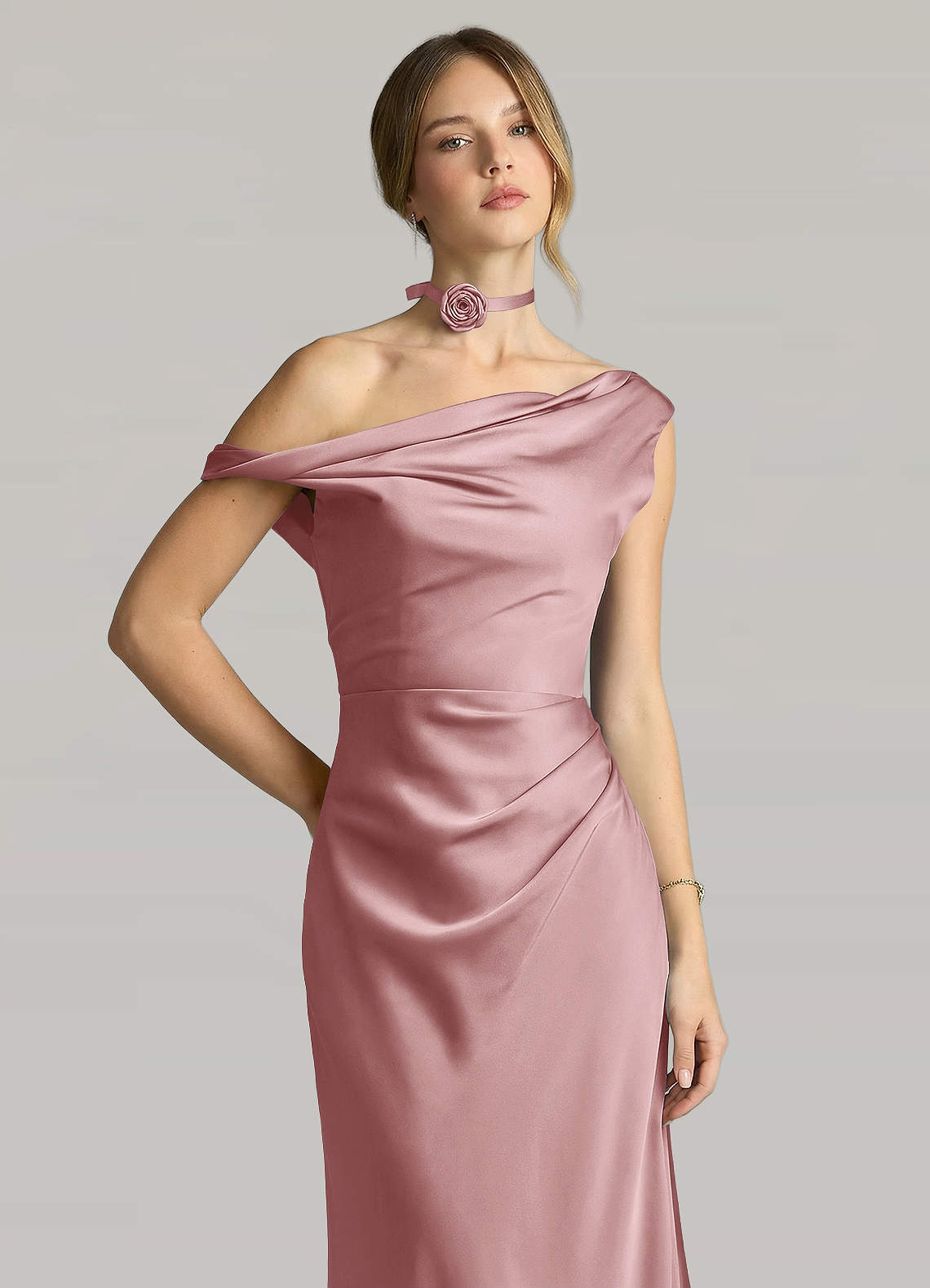 Matching Color Matte Satin Rose Flower Rope Necklace — Dusty Rose — 图 48/124