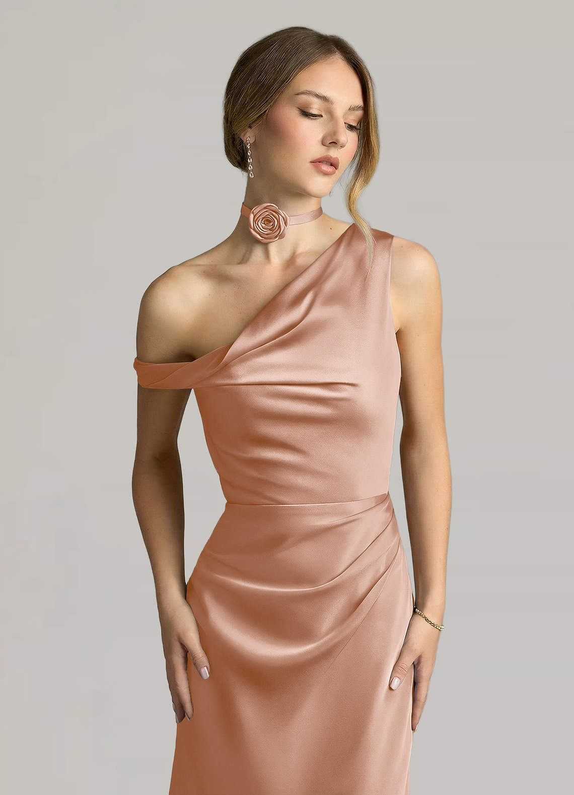 Matching Color Matte Satin Rose Flower Rope Necklace — Champagne Rose — 图 80/124