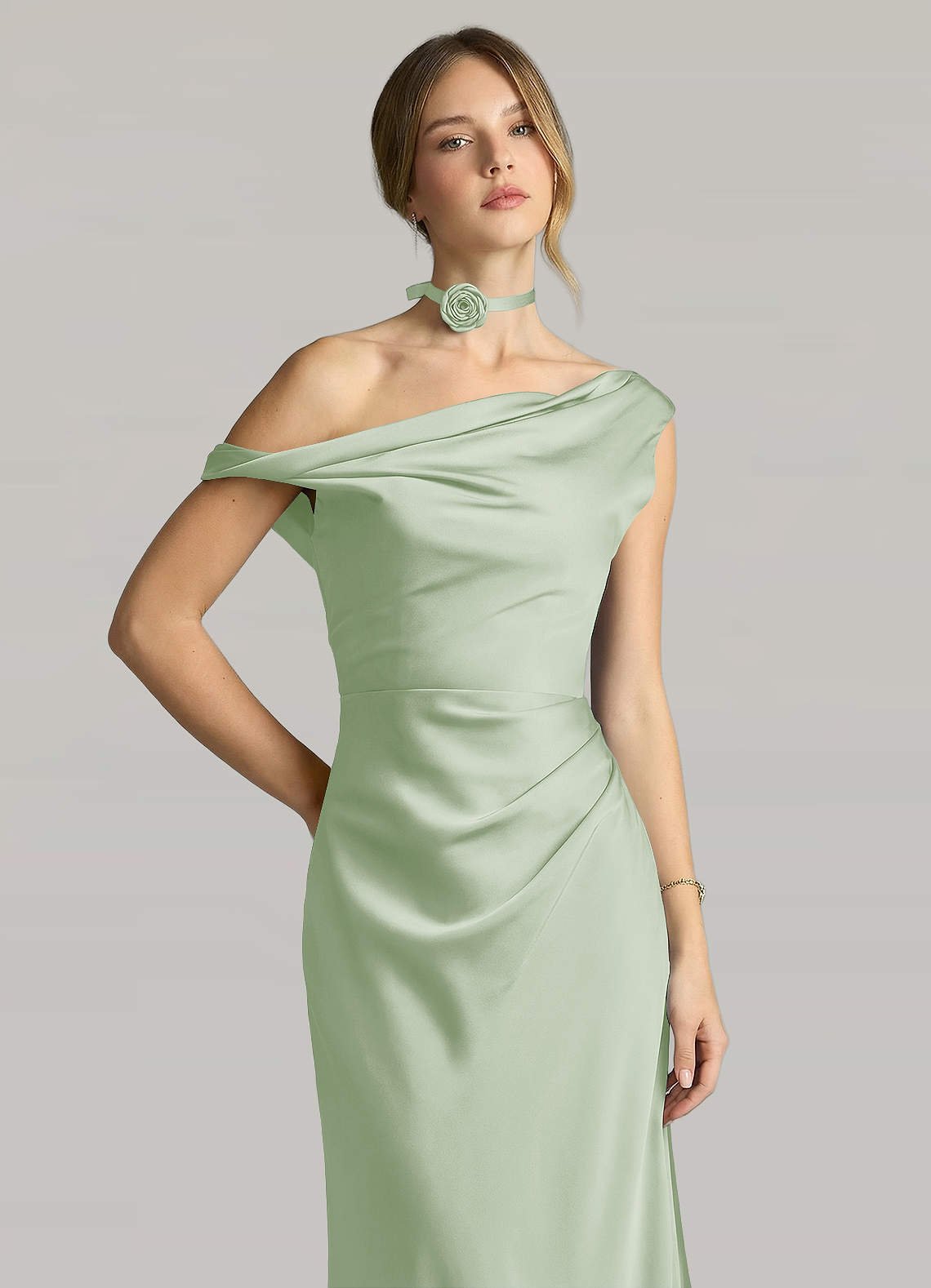 Matching Color Matte Satin Rose Flower Rope Necklace — Dusty Sage — 图 32/124