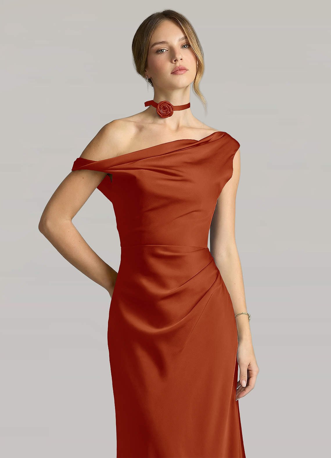 Matching Color Matte Satin Rose Flower Rope Necklace — Paprika — 图 57/124