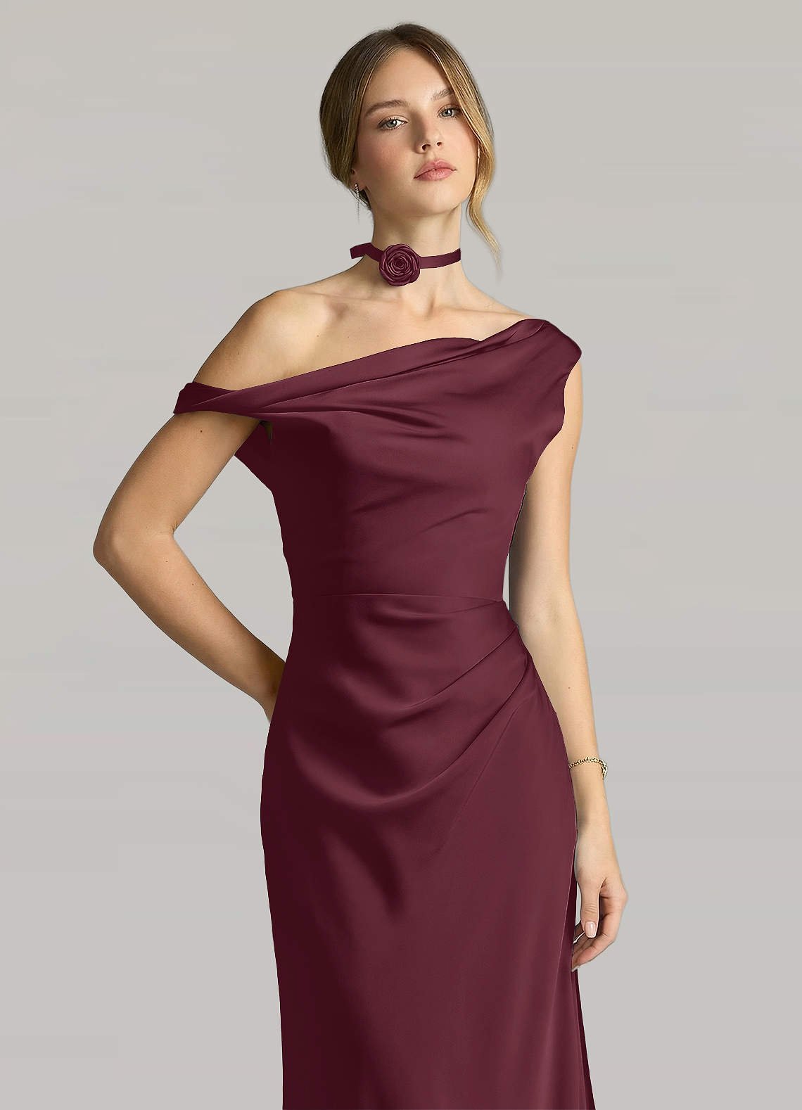 Matching Color Matte Satin Rose Flower Rope Necklace — Cabernet — 图 56/124