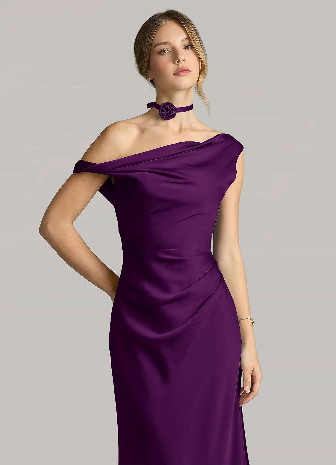 Matching Color Matte Satin Rose Flower Rope Necklace — Grape — 图 52/124