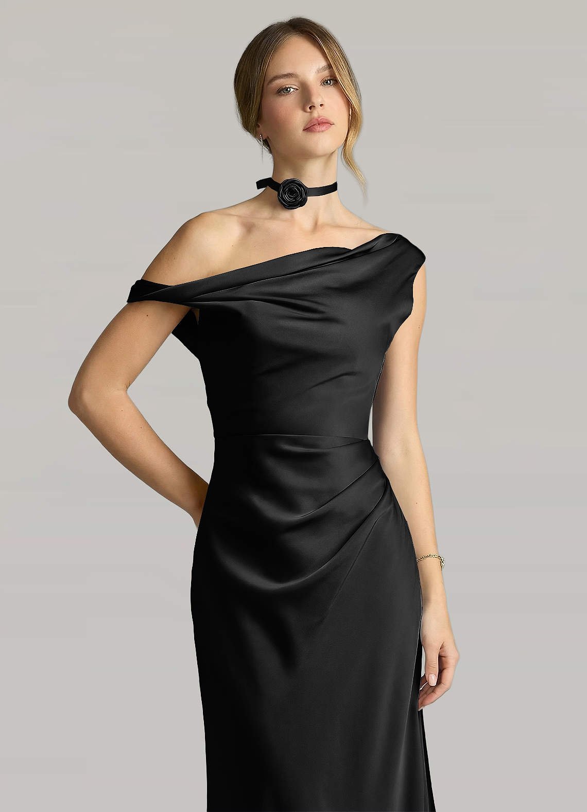Matching Color Matte Satin Rose Flower Rope Necklace — black — 图 62/124