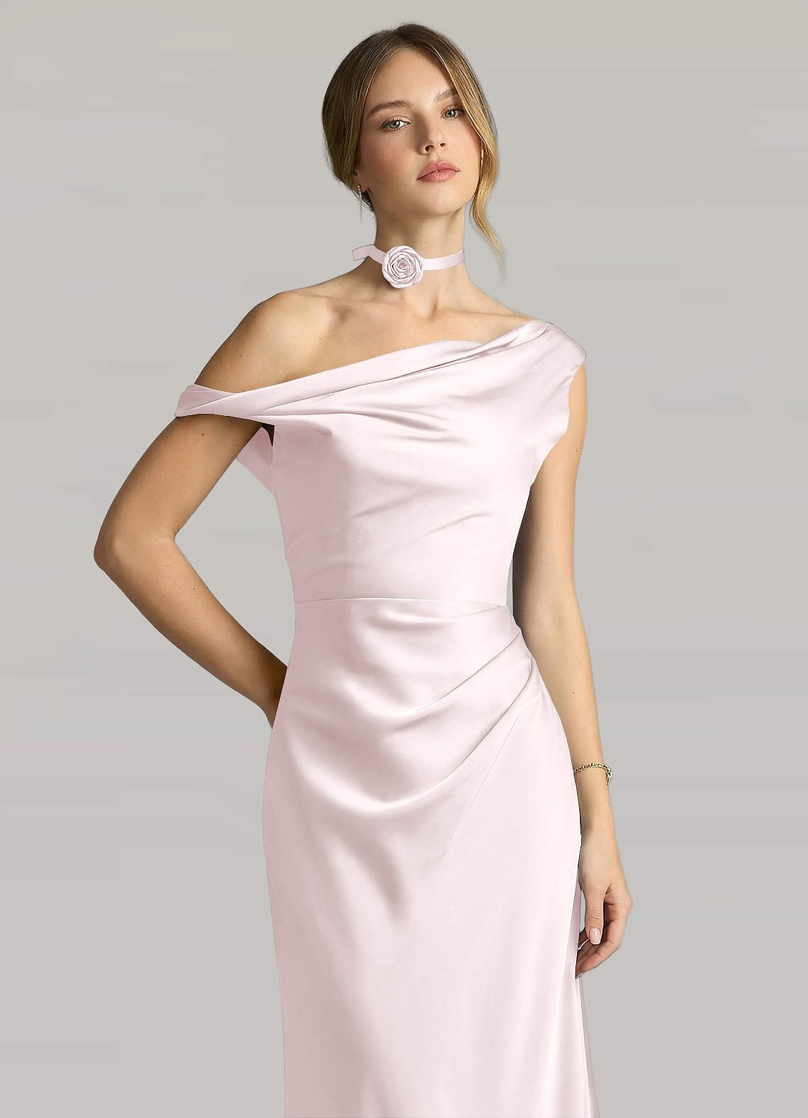 Matching Color Matte Satin Rose Flower Rope Necklace — Blushing Pink — 图 47/124