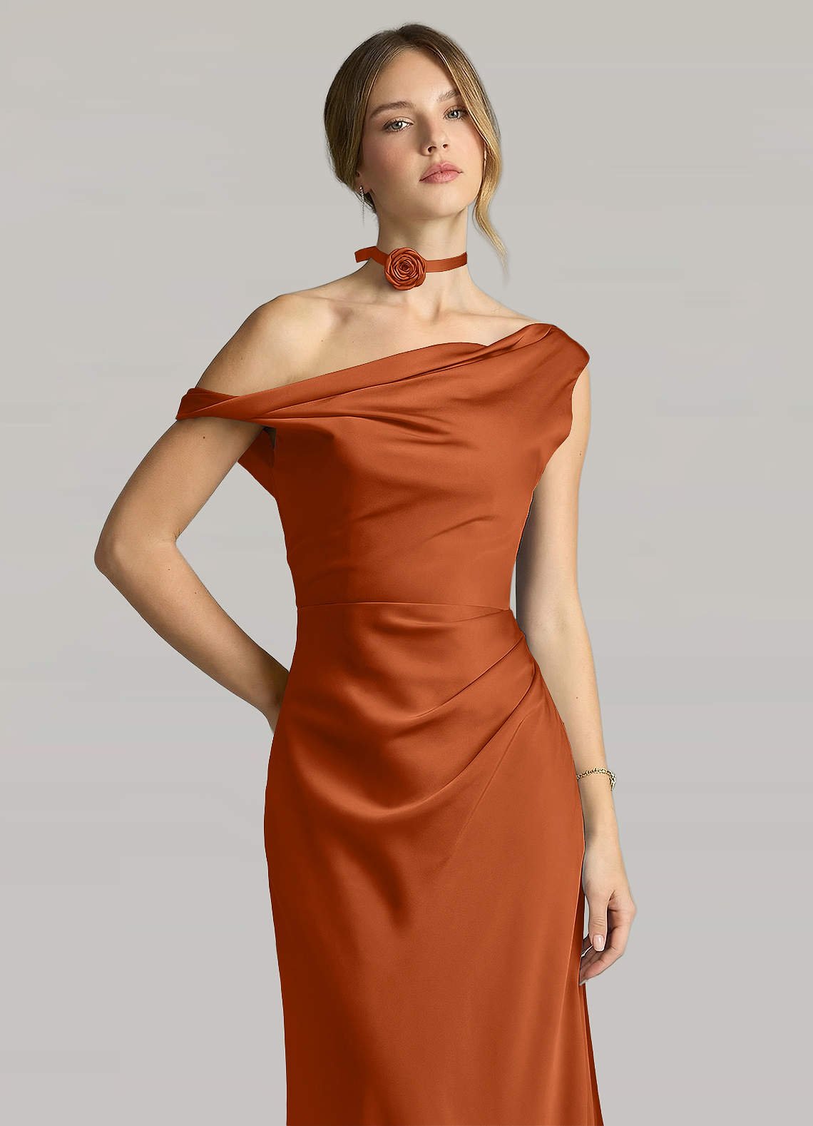 Matching Color Matte Satin Rose Flower Rope Necklace — Burnt Orange — 图 59/124