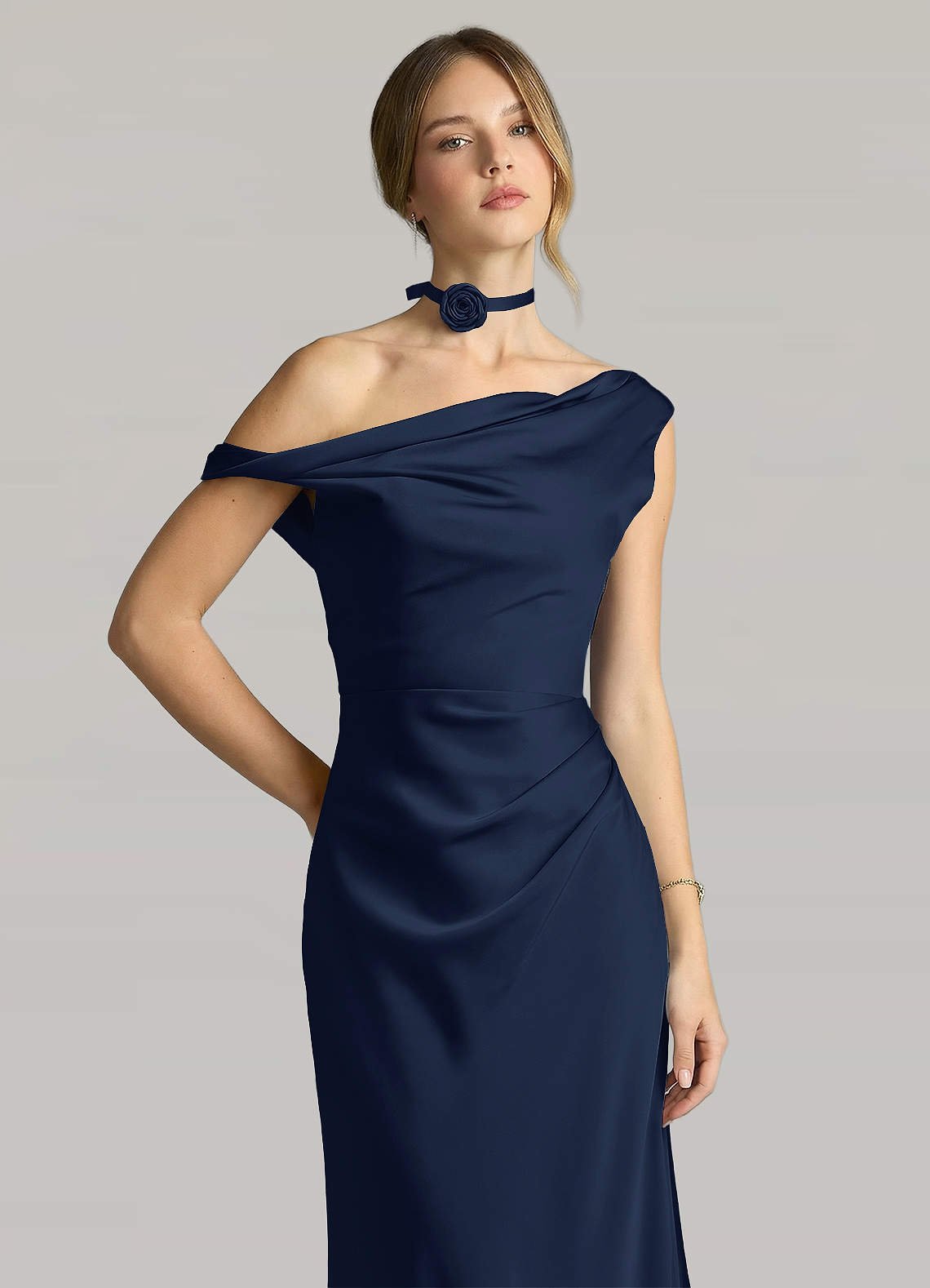 Matching Color Matte Satin Rose Flower Rope Necklace — Dark Navy — 图 46/124
