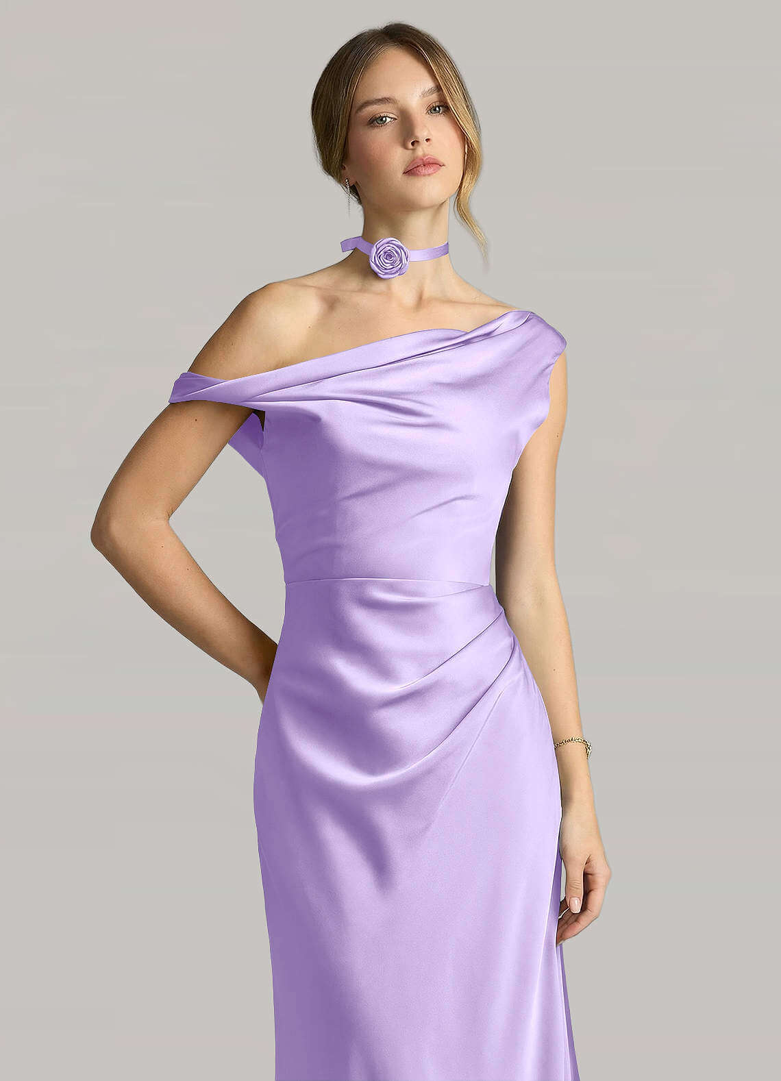 Matching Color Matte Satin Rose Flower Rope Necklace — Lilac — 图 50/124