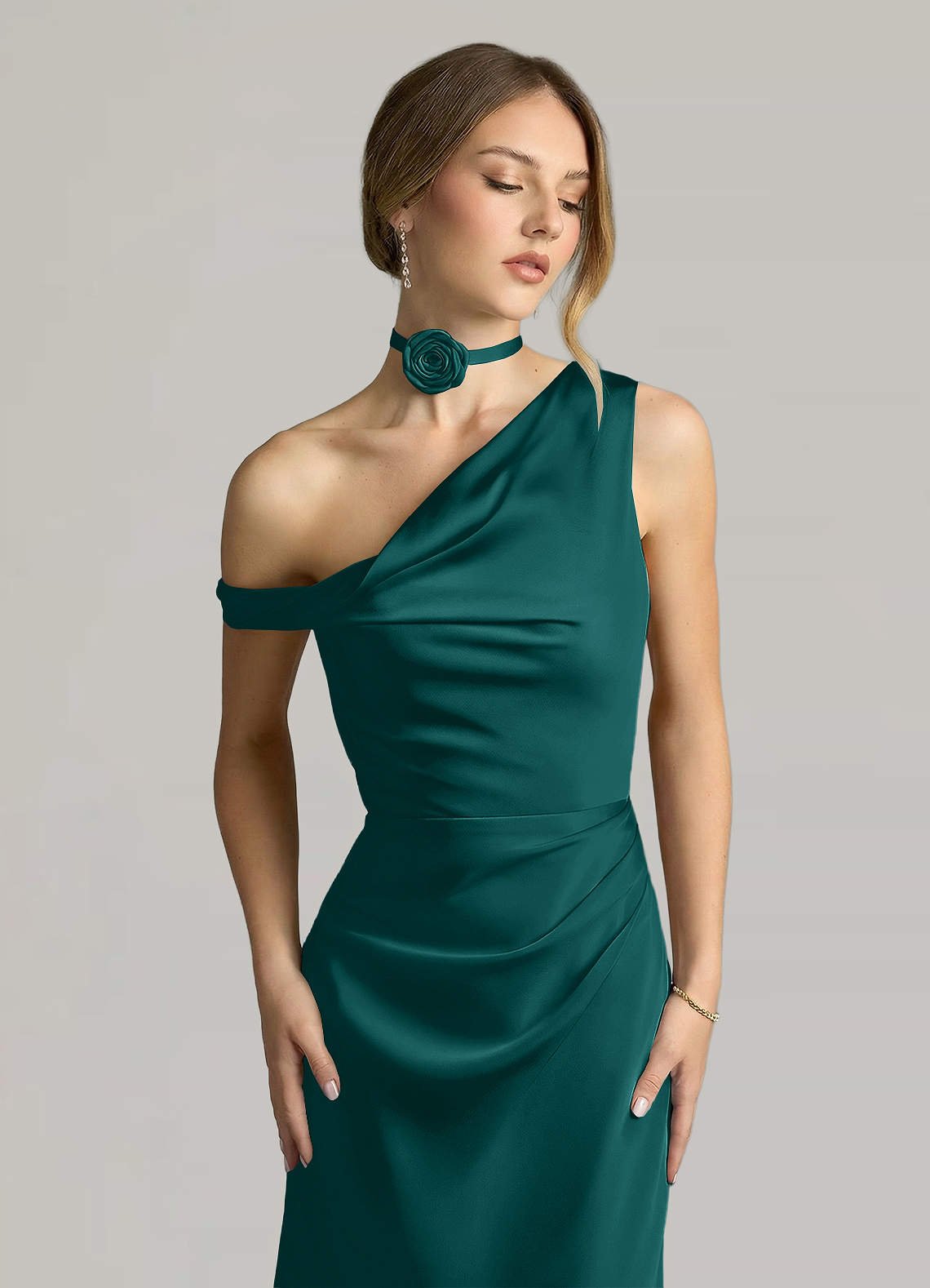 Matching Color Matte Satin Rose Flower Rope Necklace — Peacock — 图 70/124