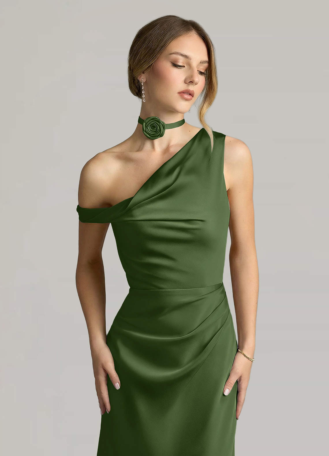 Matching Color Matte Satin Rose Flower Rope Necklace — Olive — 图 68/124