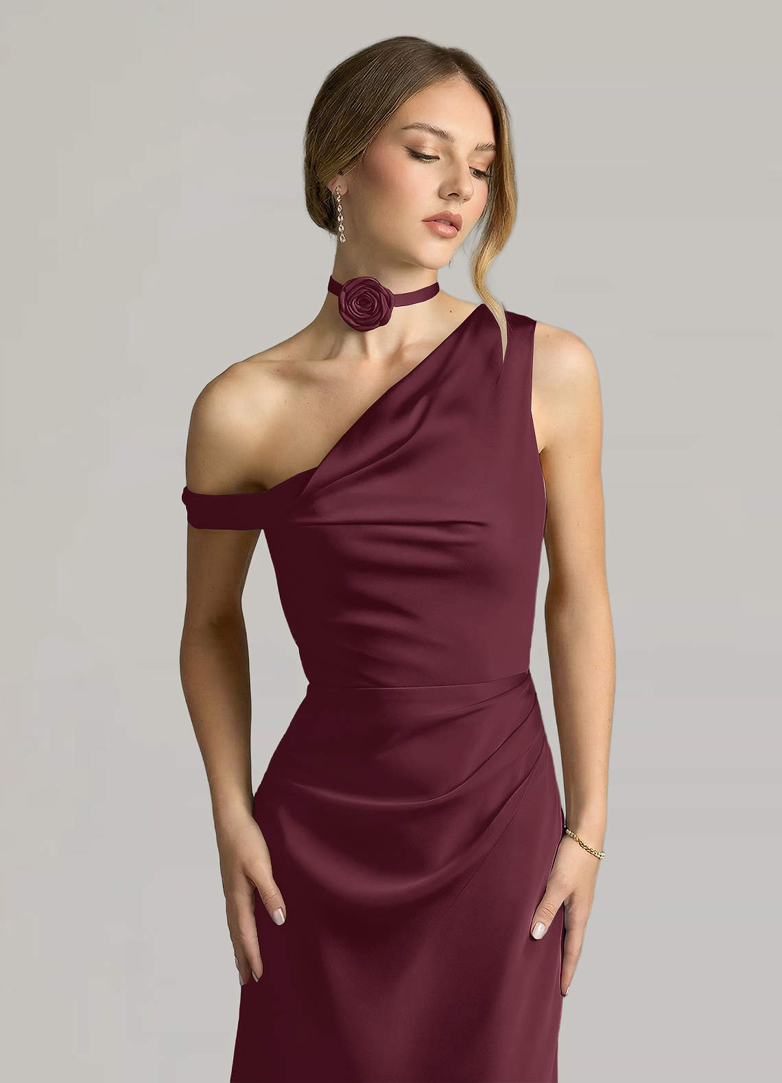 Matching Color Matte Satin Rose Flower Rope Necklace — Cabernet — 图 87/124