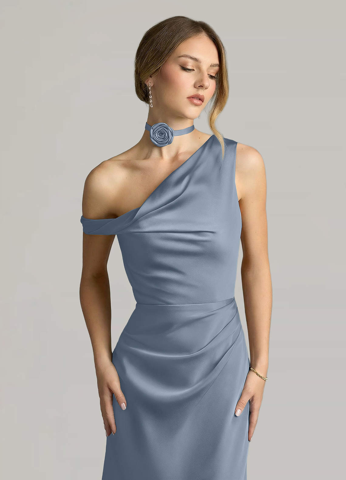Matching Color Matte Satin Rose Flower Rope Necklace — dusty blue — 图 75/124