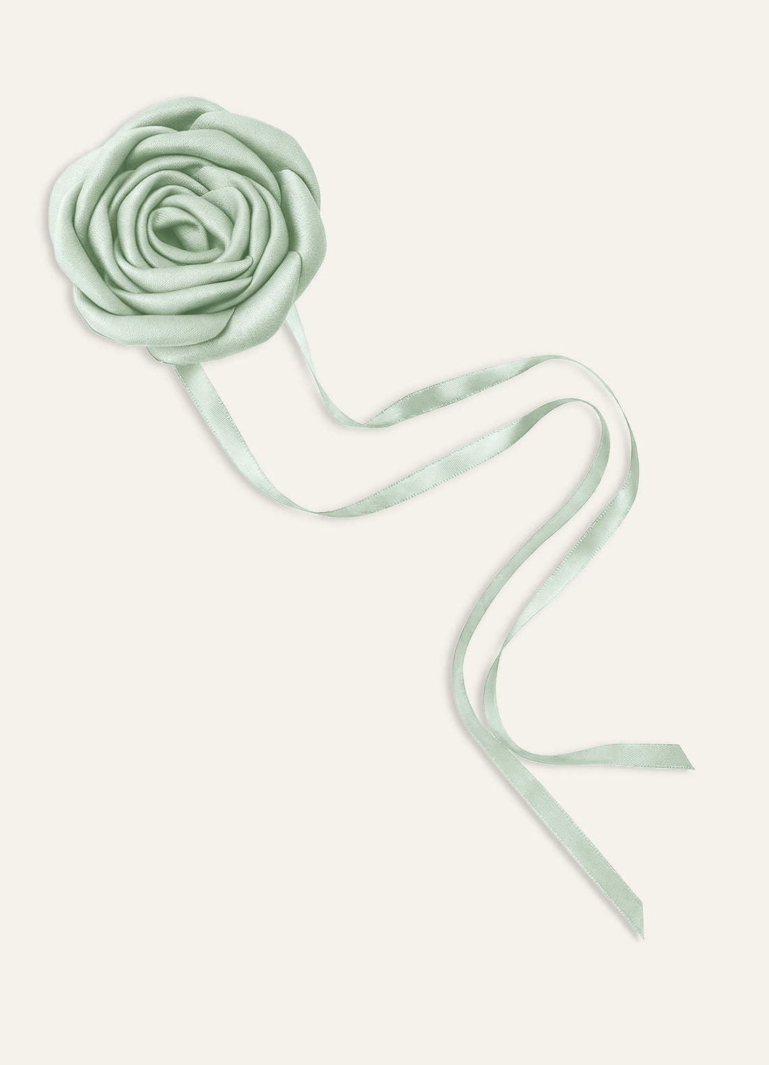 Matching Color Matte Satin Rose Flower Rope Necklace — Dusty Sage — 图 1/124