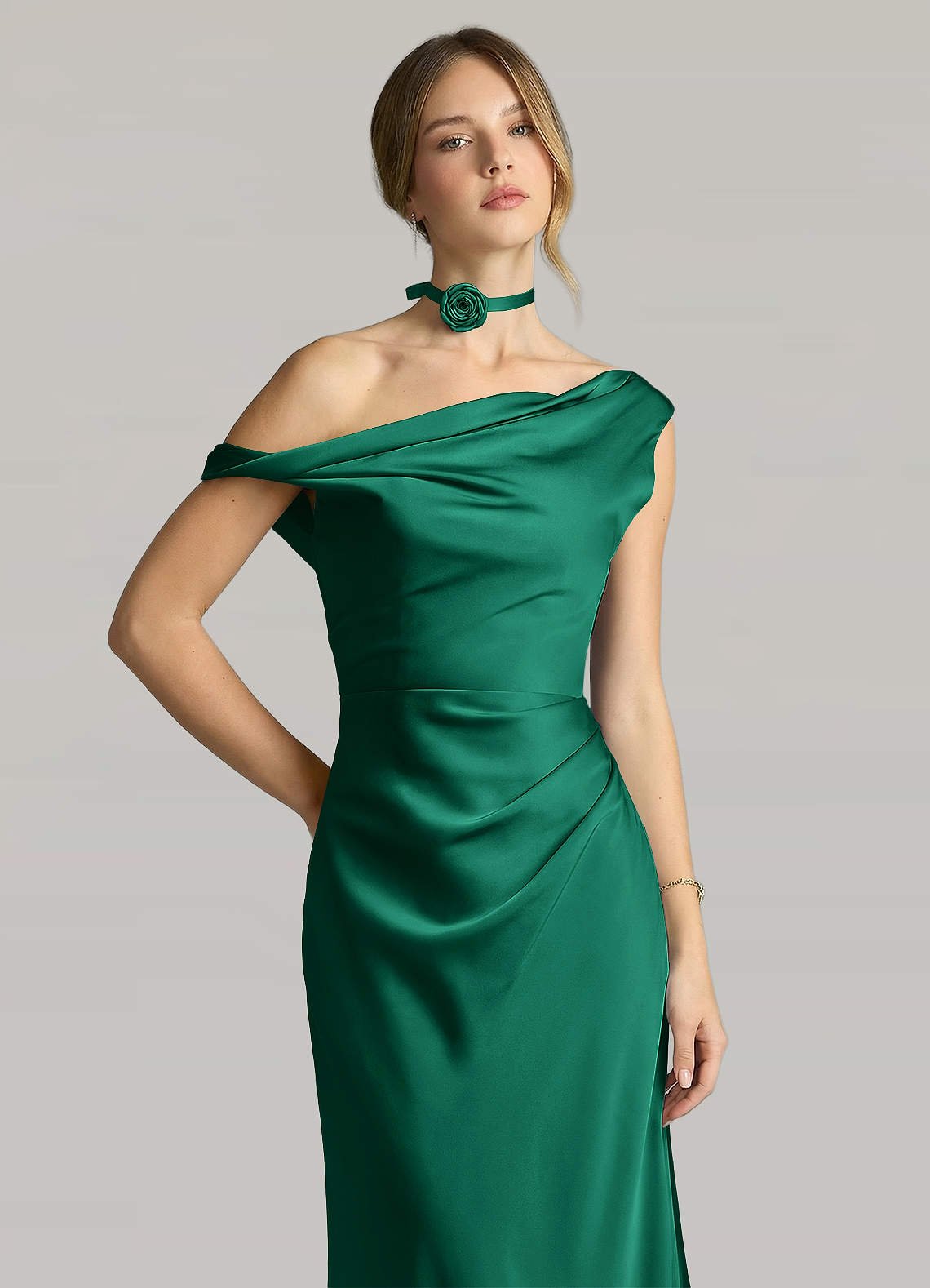Matching Color Matte Satin Rose Flower Rope Necklace — Emerald — 图 41/124