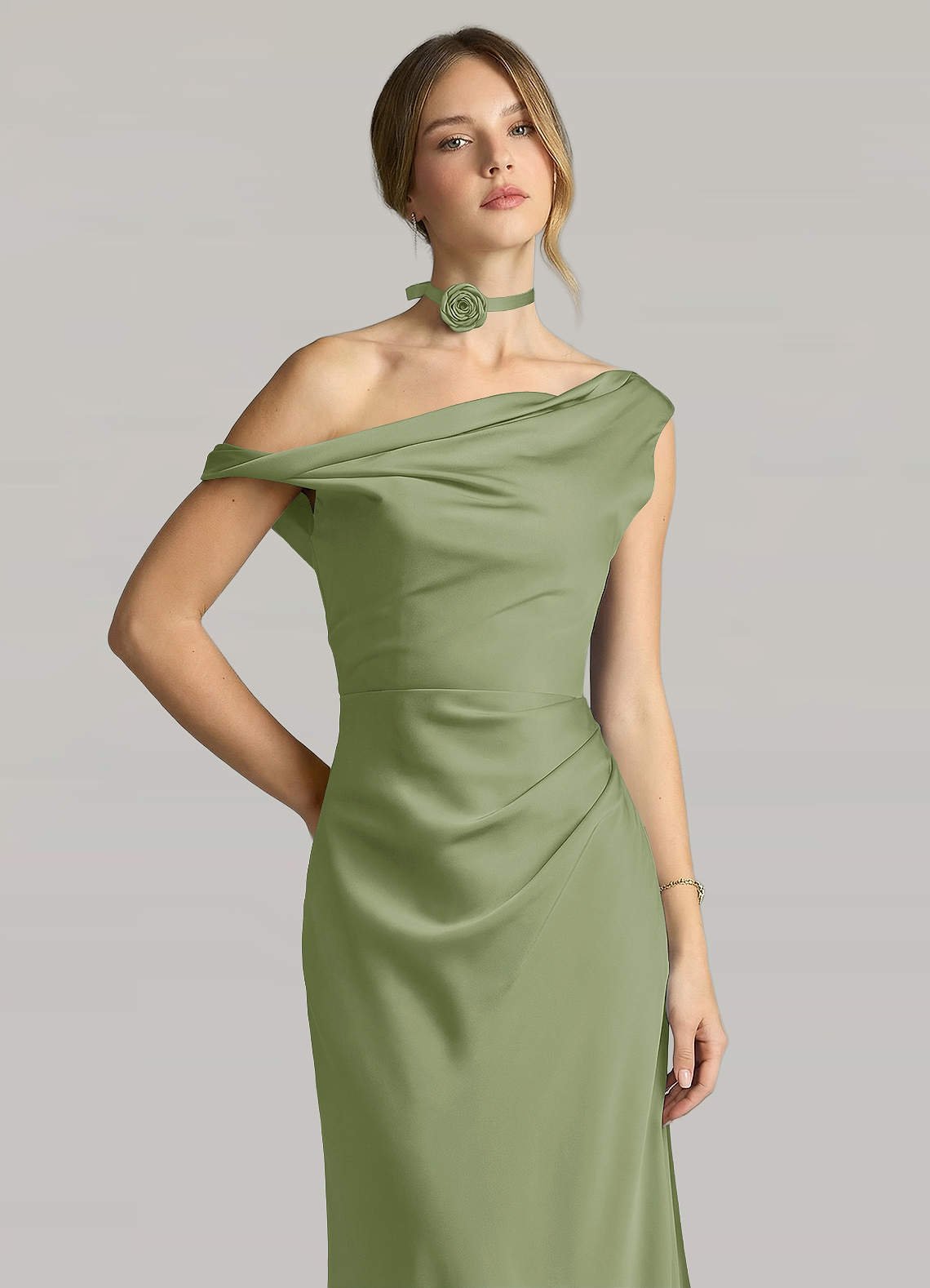 Matching Color Matte Satin Rose Flower Rope Necklace — Pistachio — 图 36/124
