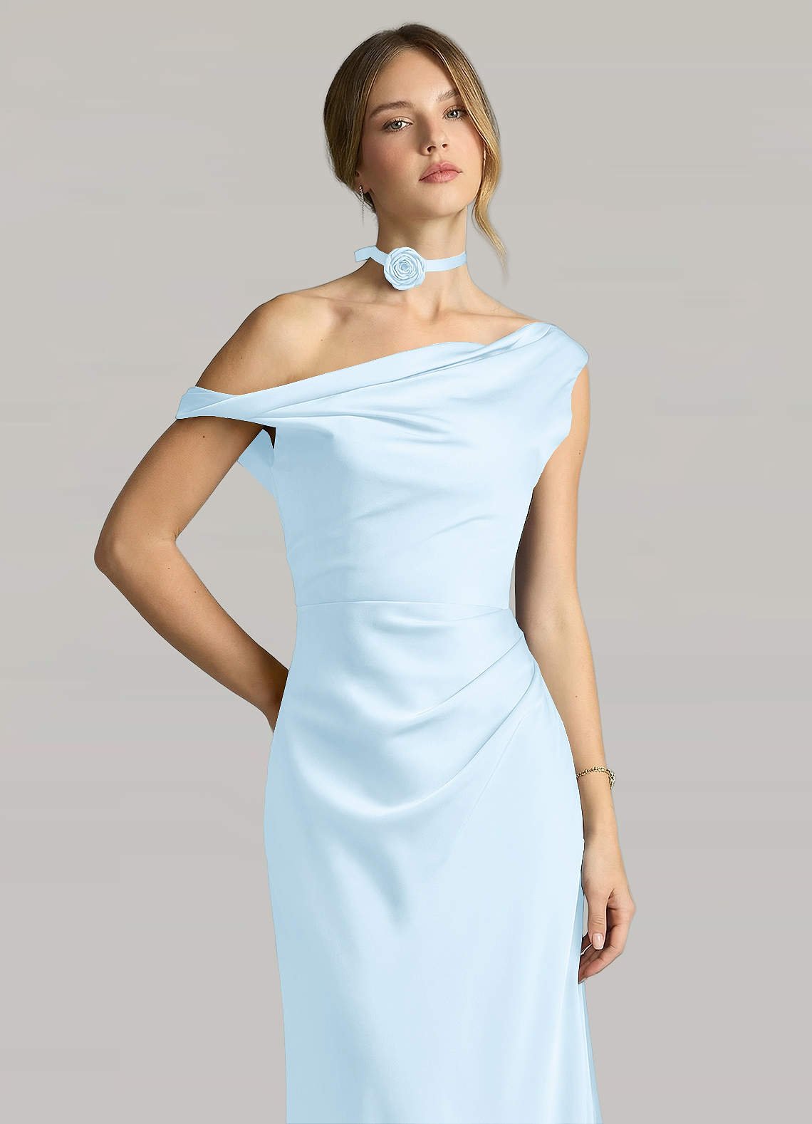 Matching Color Matte Satin Rose Flower Rope Necklace — Sky Blue — 图 42/124