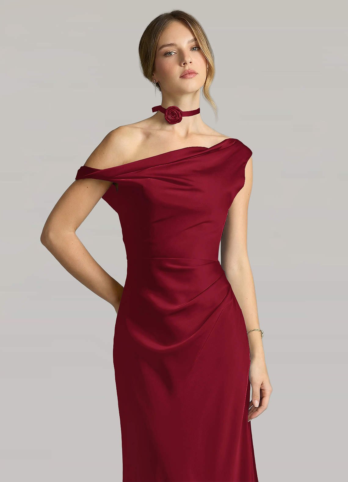 Matching Color Matte Satin Rose Flower Rope Necklace — Burgundy — 图 55/124