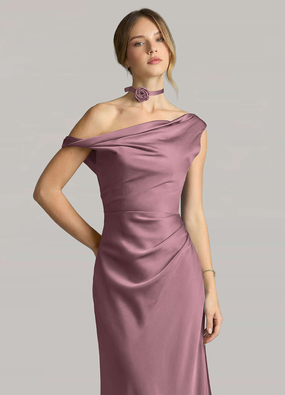 Matching Color Matte Satin Rose Flower Rope Necklace — Vintage Mauve — 图 51/124