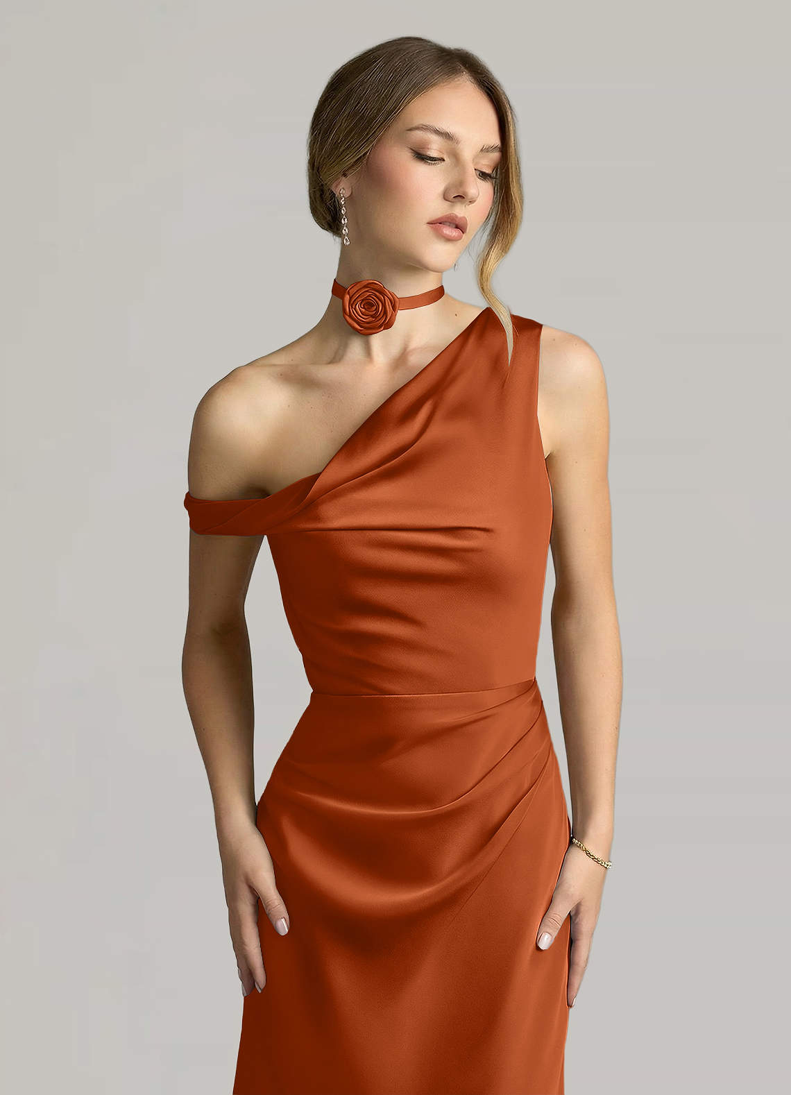 Matching Color Matte Satin Rose Flower Rope Necklace — Burnt Orange — 图 90/124
