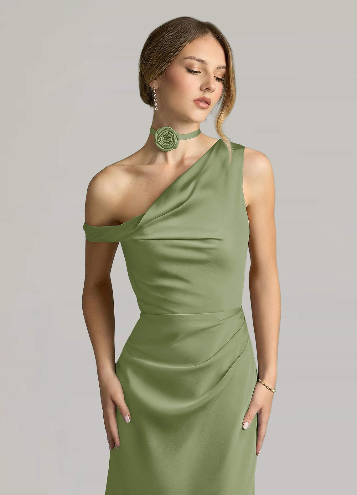 Matching Color Matte Satin Rose Flower Rope Necklace — Pistachio — 图 67/124