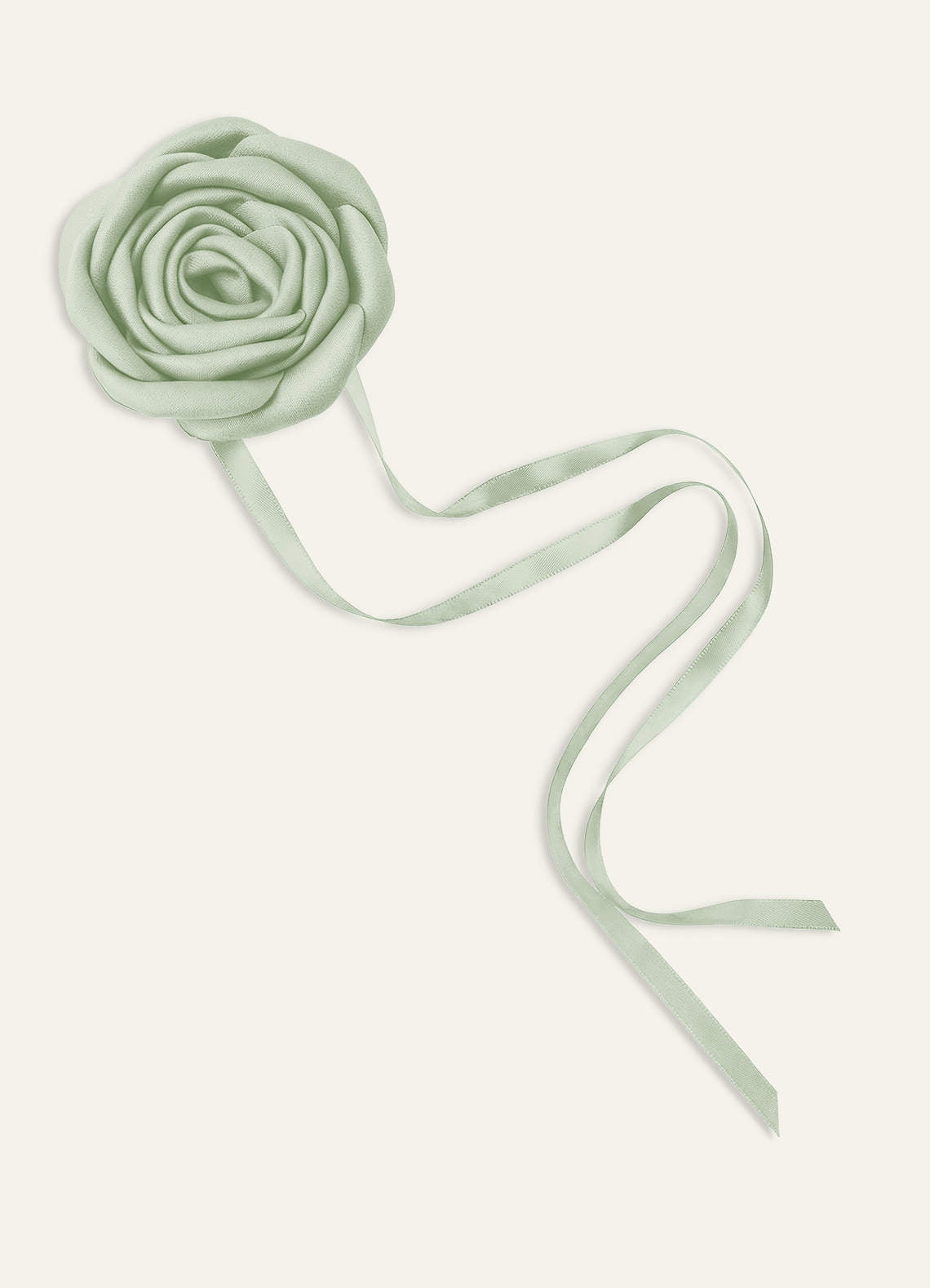 Matching Color Matte Satin Rose Flower Rope Necklace — Dusty Sage — 图 1/124