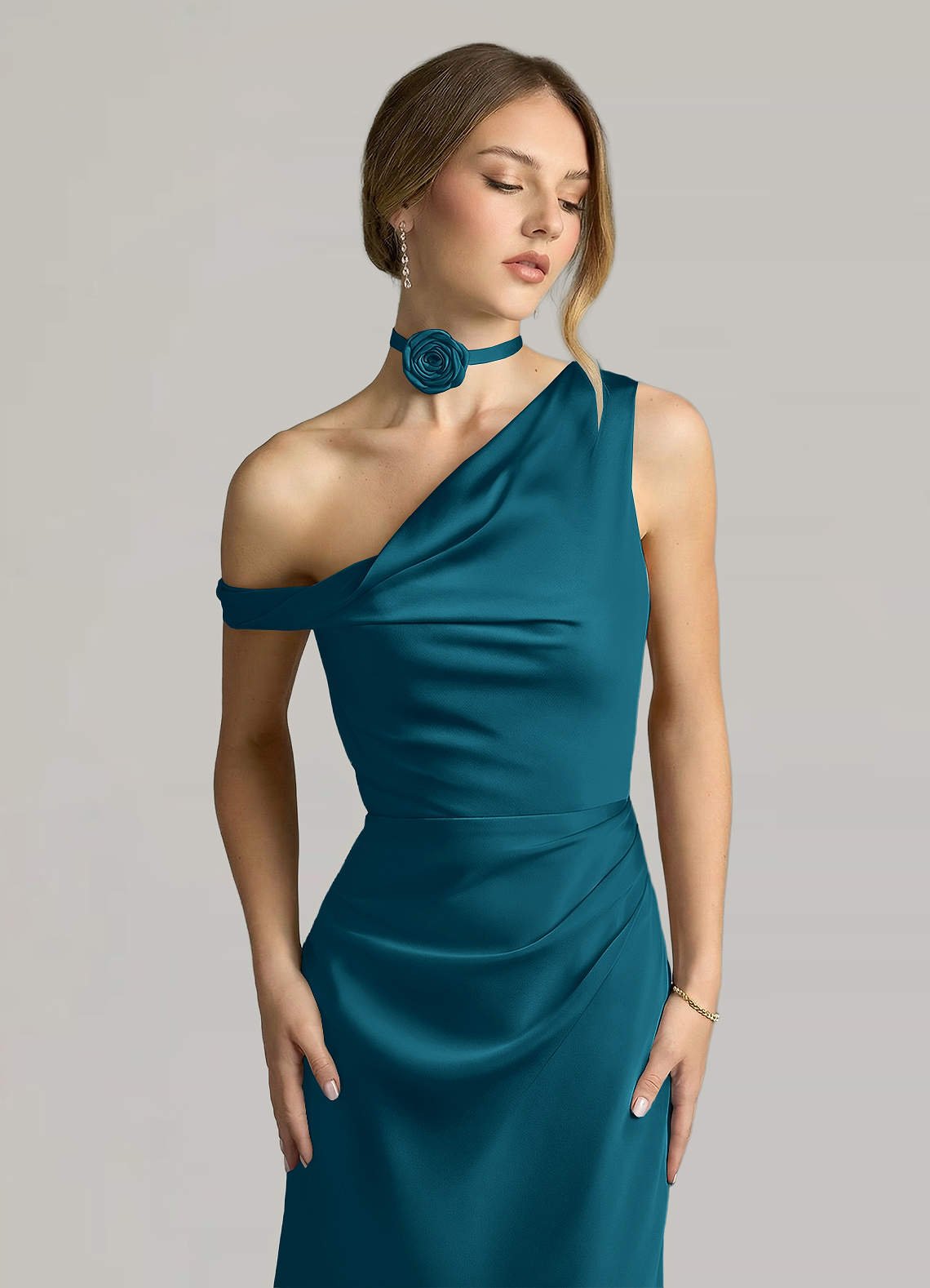 Matching Color Matte Satin Rose Flower Rope Necklace — Ink Blue — 图 76/124