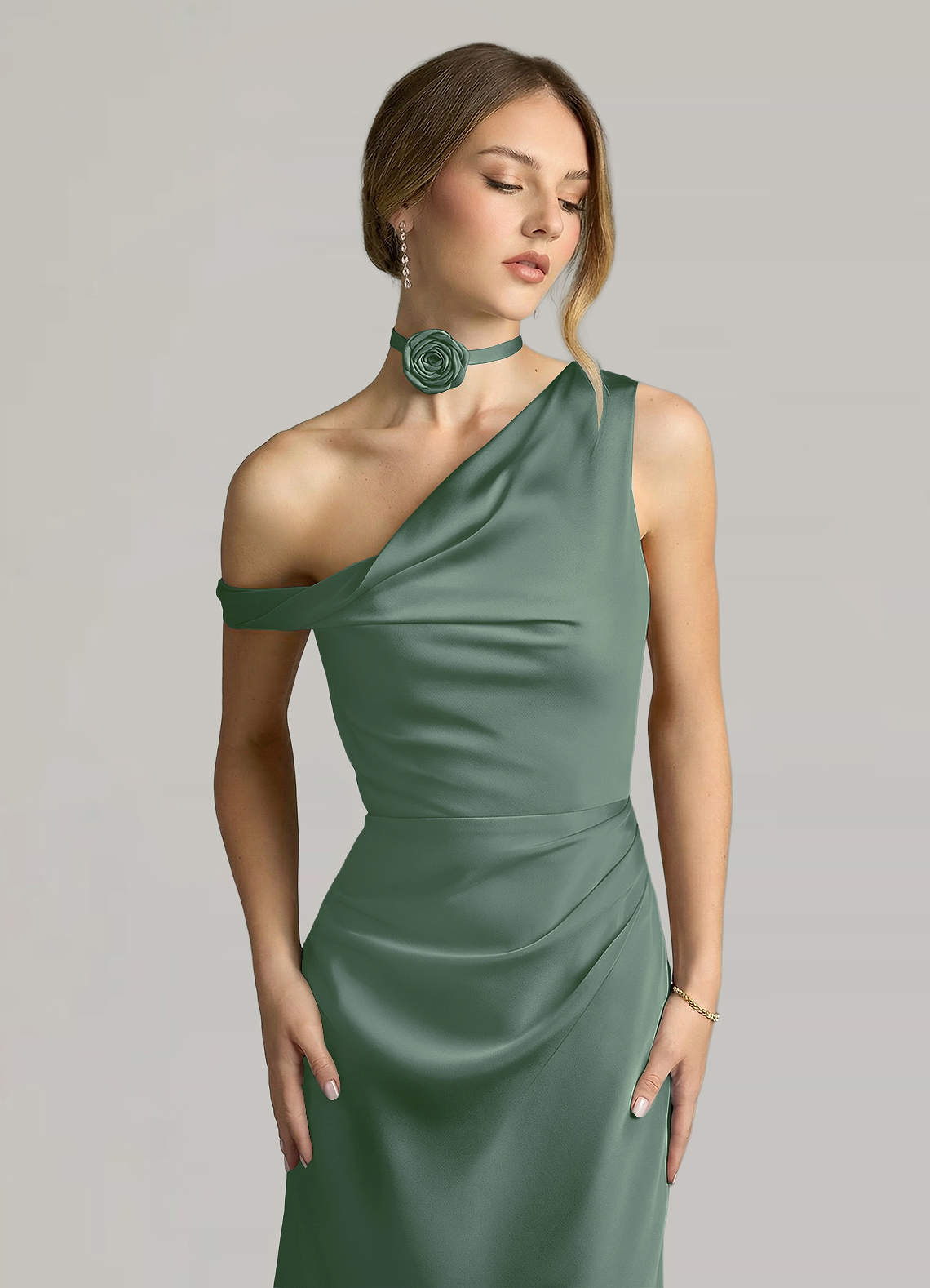 Matching Color Matte Satin Rose Flower Rope Necklace — eucalyptus — 图 66/124