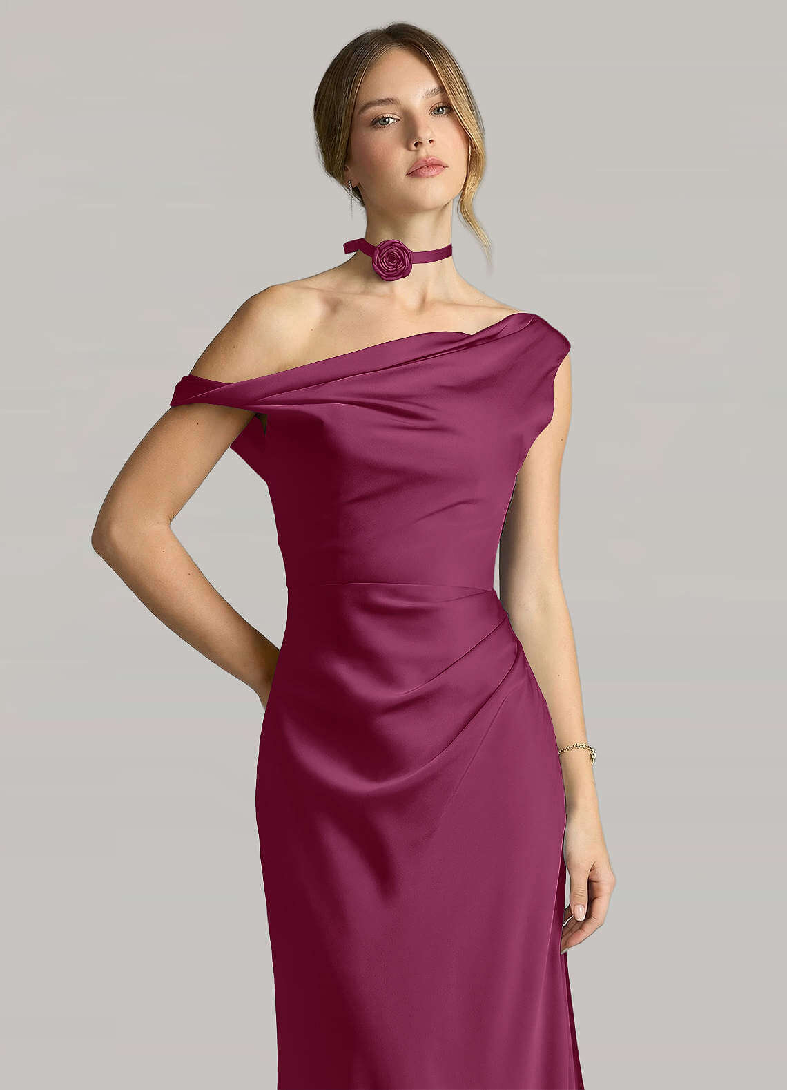 Matching Color Matte Satin Rose Flower Rope Necklace — Mulberry — 图 53/124