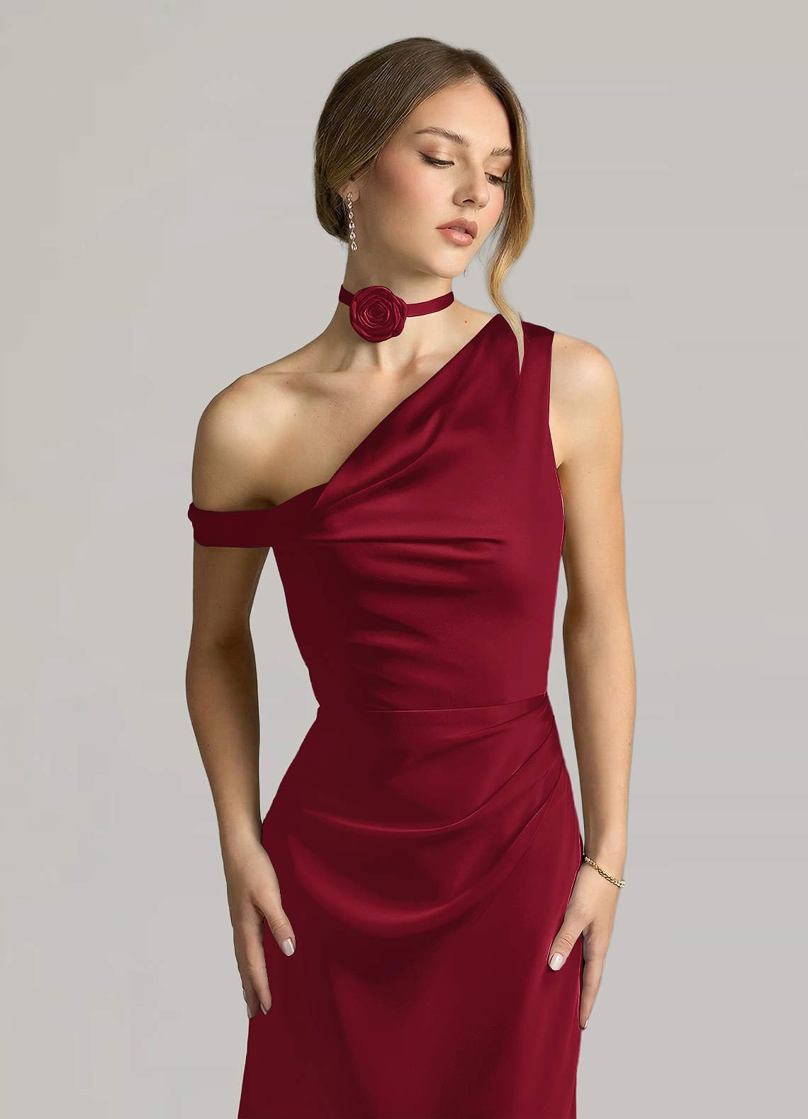 Matching Color Matte Satin Rose Flower Rope Necklace — Burgundy — 图 86/124