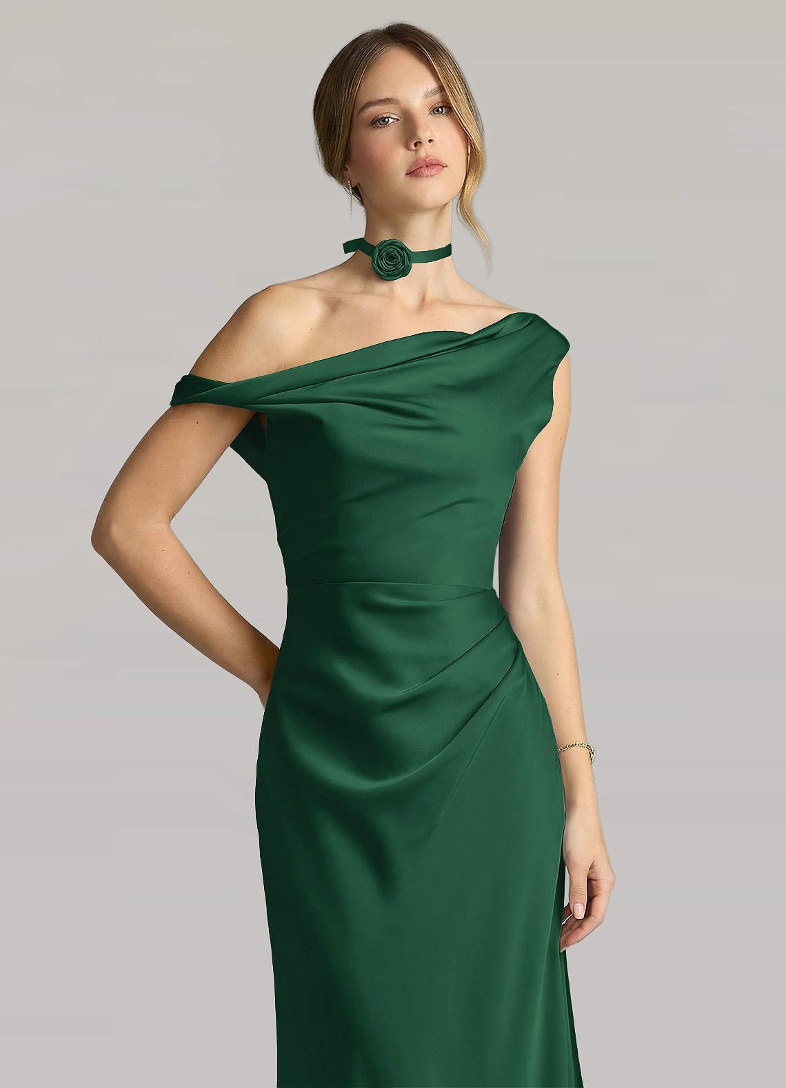Matching Color Matte Satin Rose Flower Rope Necklace — Dark Green — 图 38/124