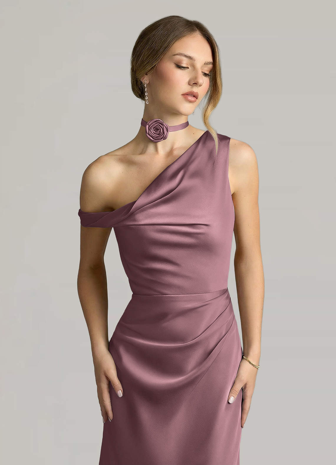Matching Color Matte Satin Rose Flower Rope Necklace — Vintage Mauve — 图 82/124