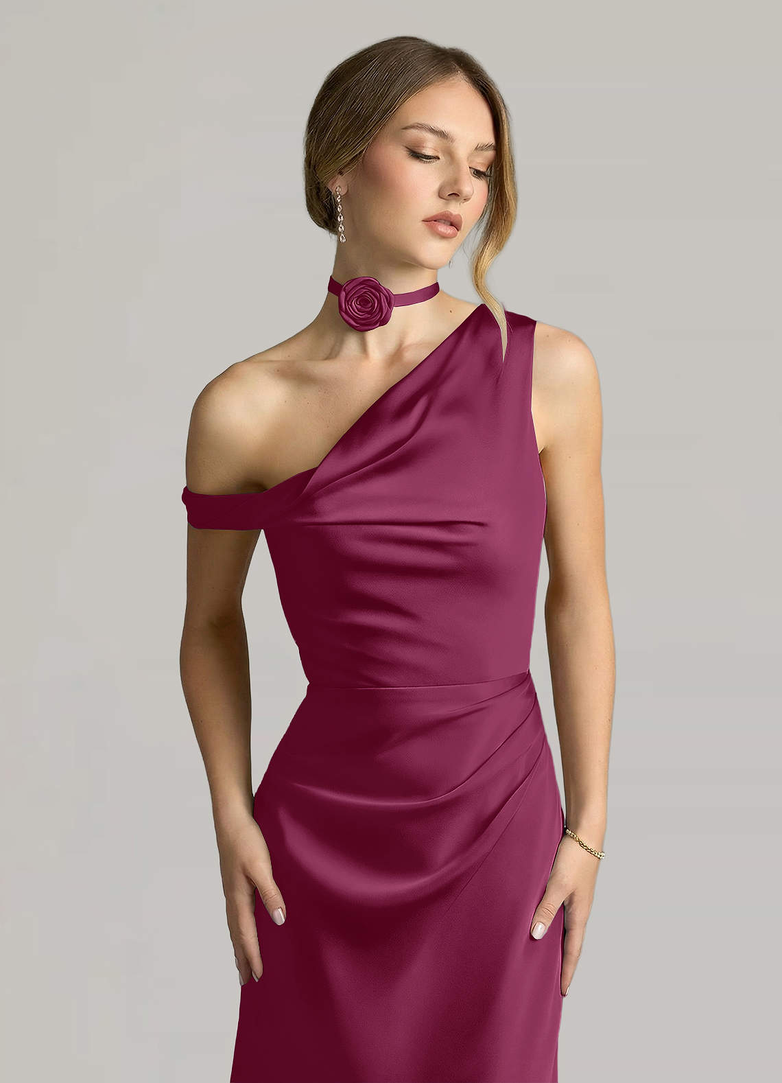 Matching Color Matte Satin Rose Flower Rope Necklace — Mulberry — 图 84/124