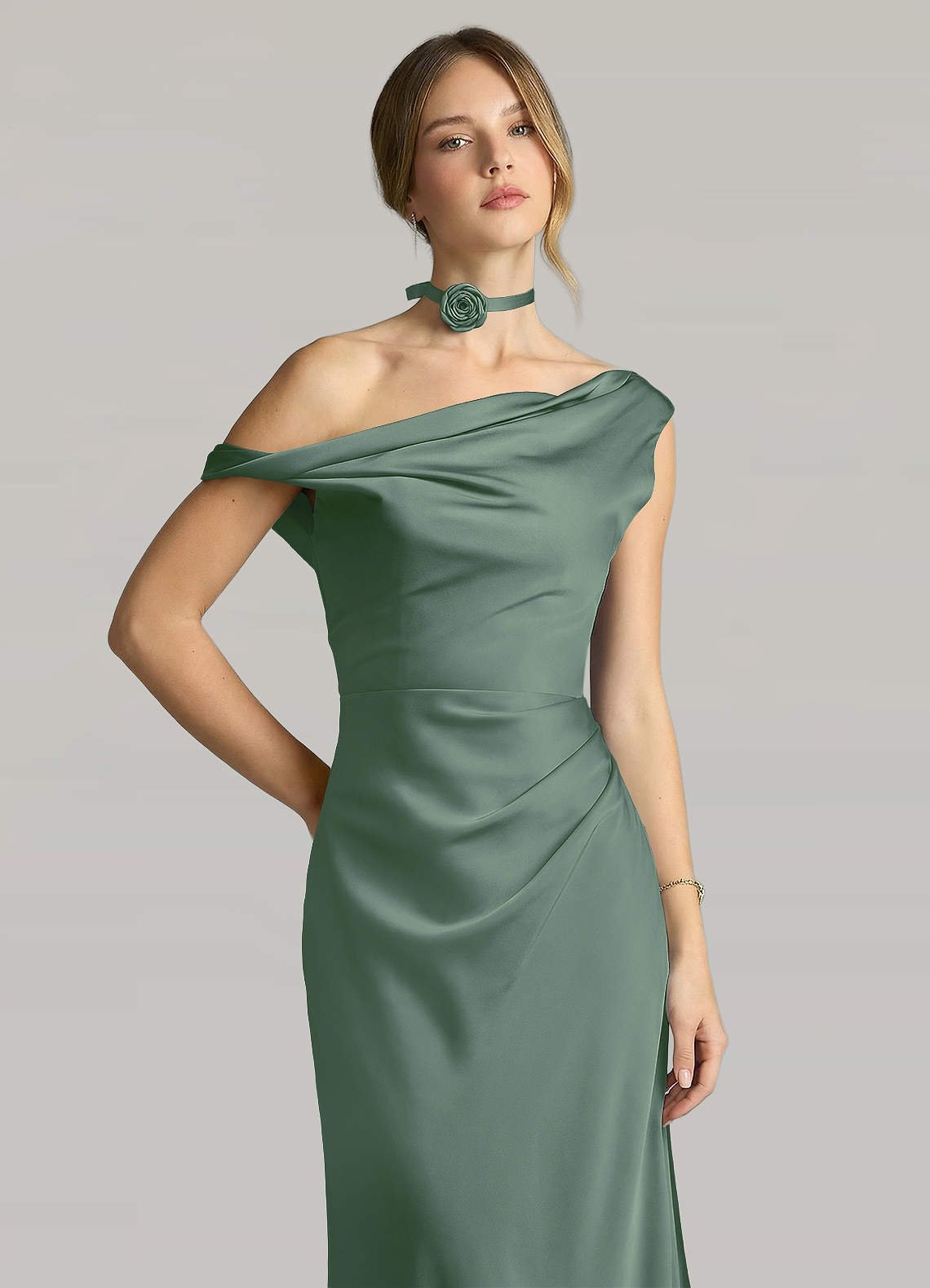 Matching Color Matte Satin Rose Flower Rope Necklace — eucalyptus — 图 35/124