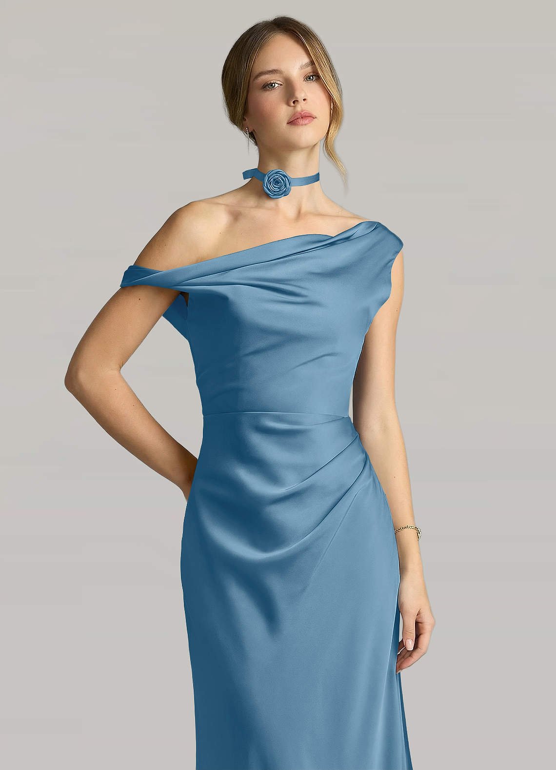 Matching Color Matte Satin Rose Flower Rope Necklace — Steel Blue — 图 43/124