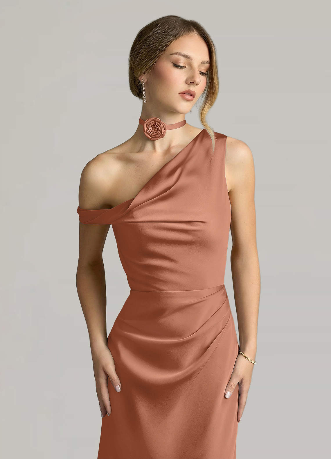 Matching Color Matte Satin Rose Flower Rope Necklace — Bronzer — 图 91/124
