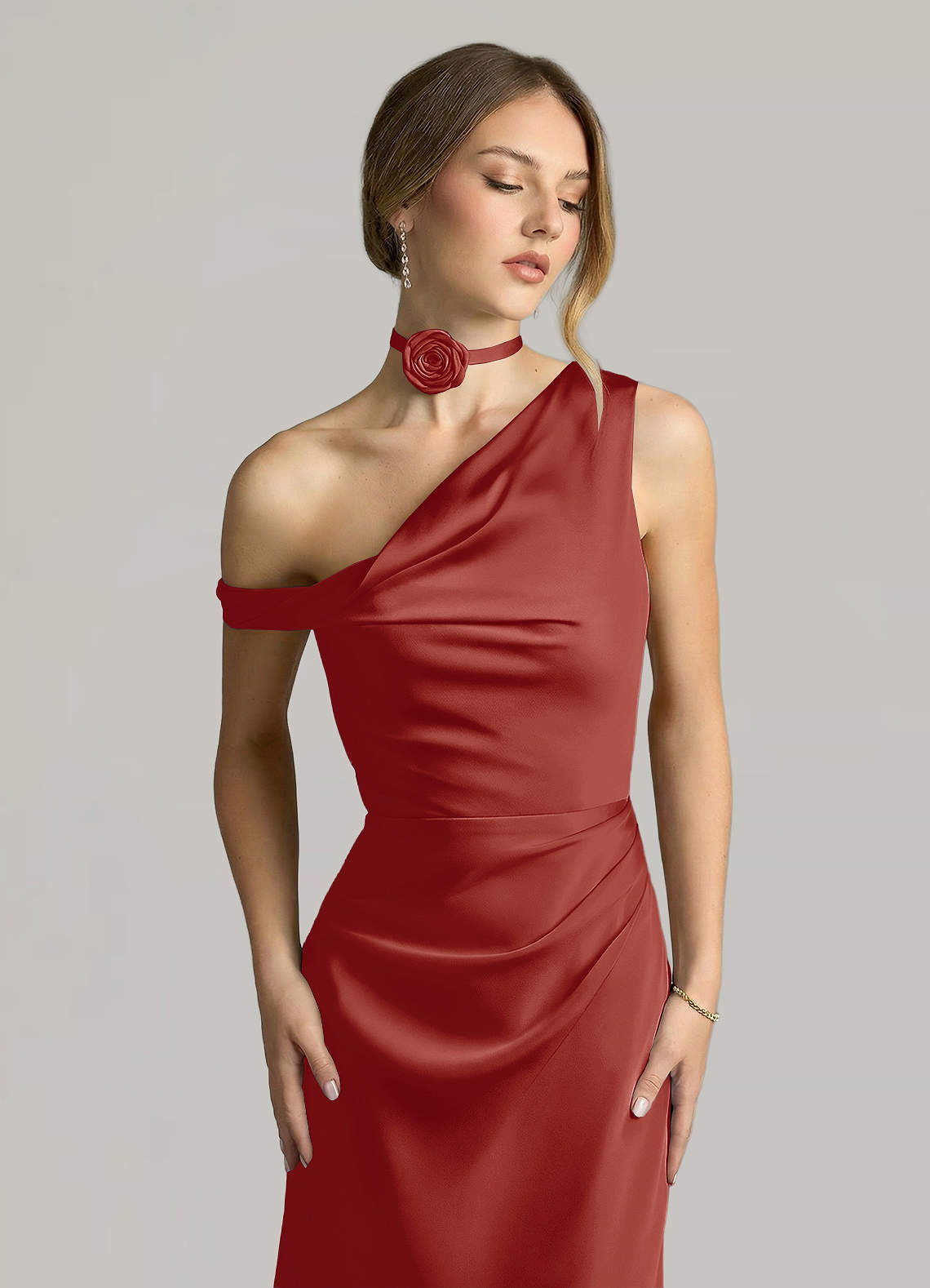 Matching Color Matte Satin Rose Flower Rope Necklace — Terracotta — 图 85/124