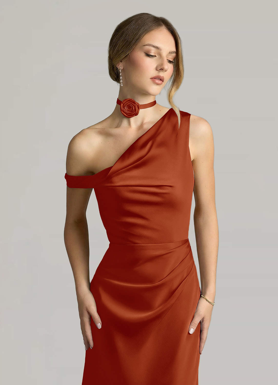 Matching Color Matte Satin Rose Flower Rope Necklace — Paprika — 图 88/124