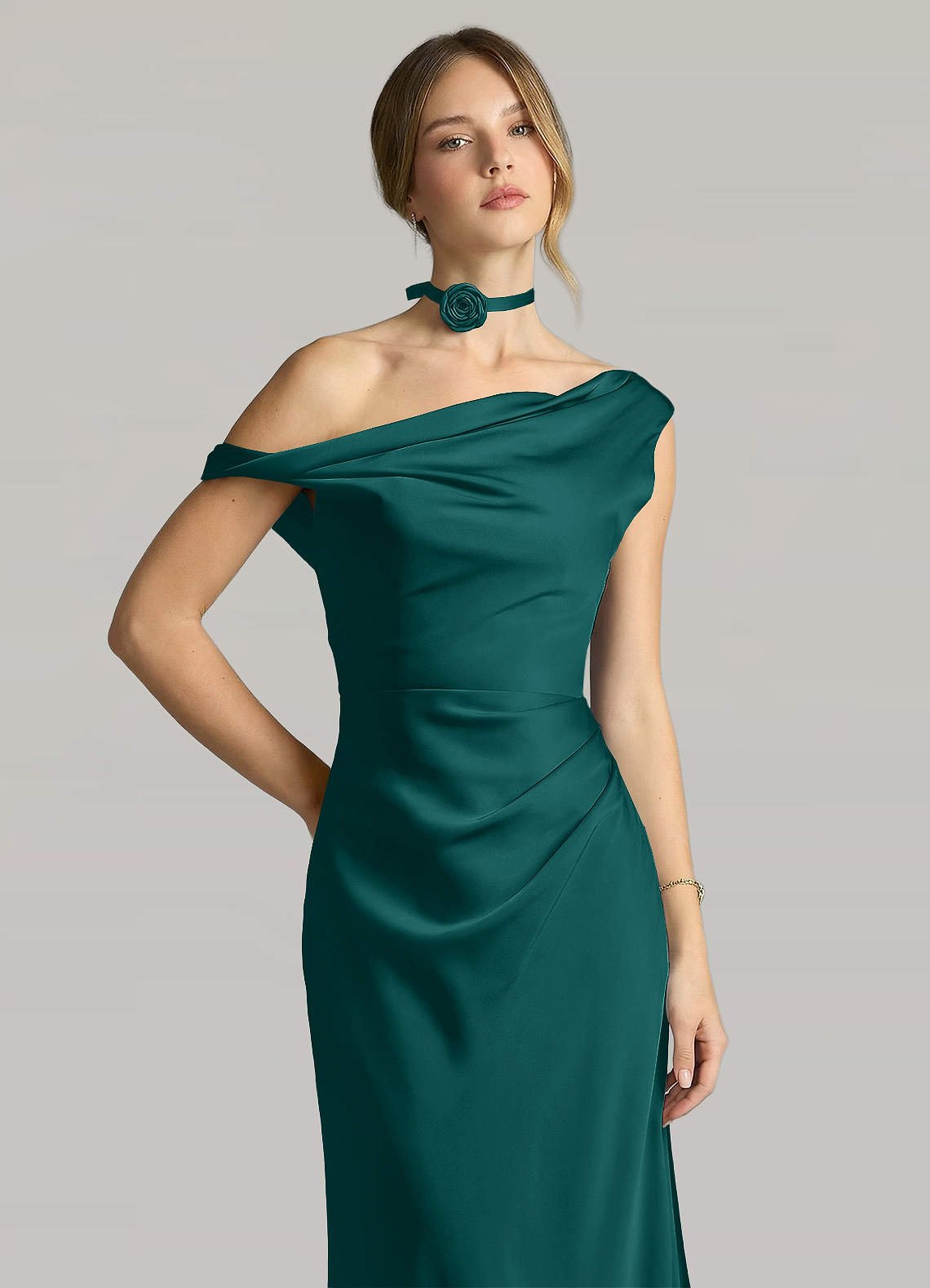Matching Color Matte Satin Rose Flower Rope Necklace — Peacock — 图 39/124