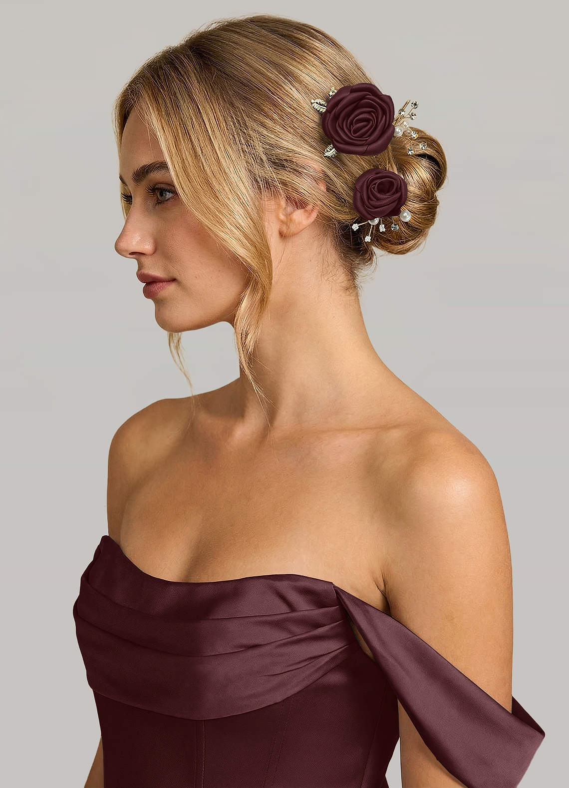 Matching Color Matte Satin Rose Hairpin Set — Sangria — 图 100/244