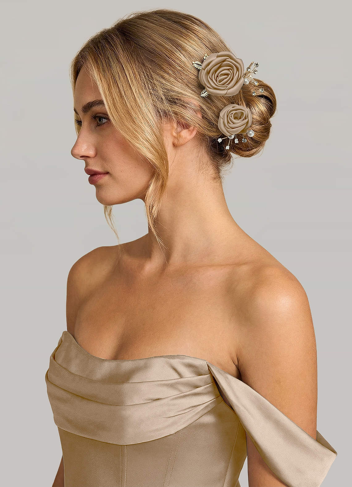 Matching Color Matte Satin Rose Hairpin Set — taupe — 图 119/244