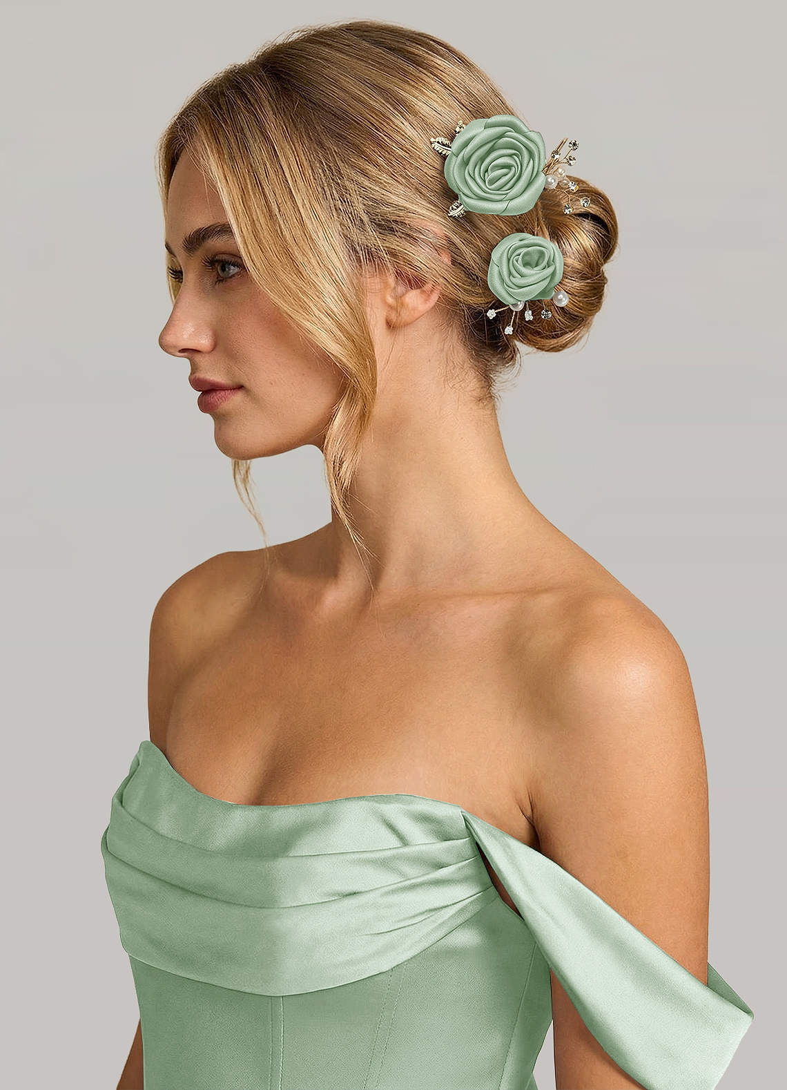 Matching Color Matte Satin Rose Hairpin Set — Agave — 图 64/244