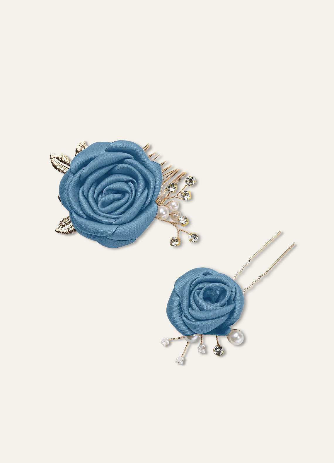 Matching Color Matte Satin Rose Hairpin Set — Steel Blue — 图 15/244
