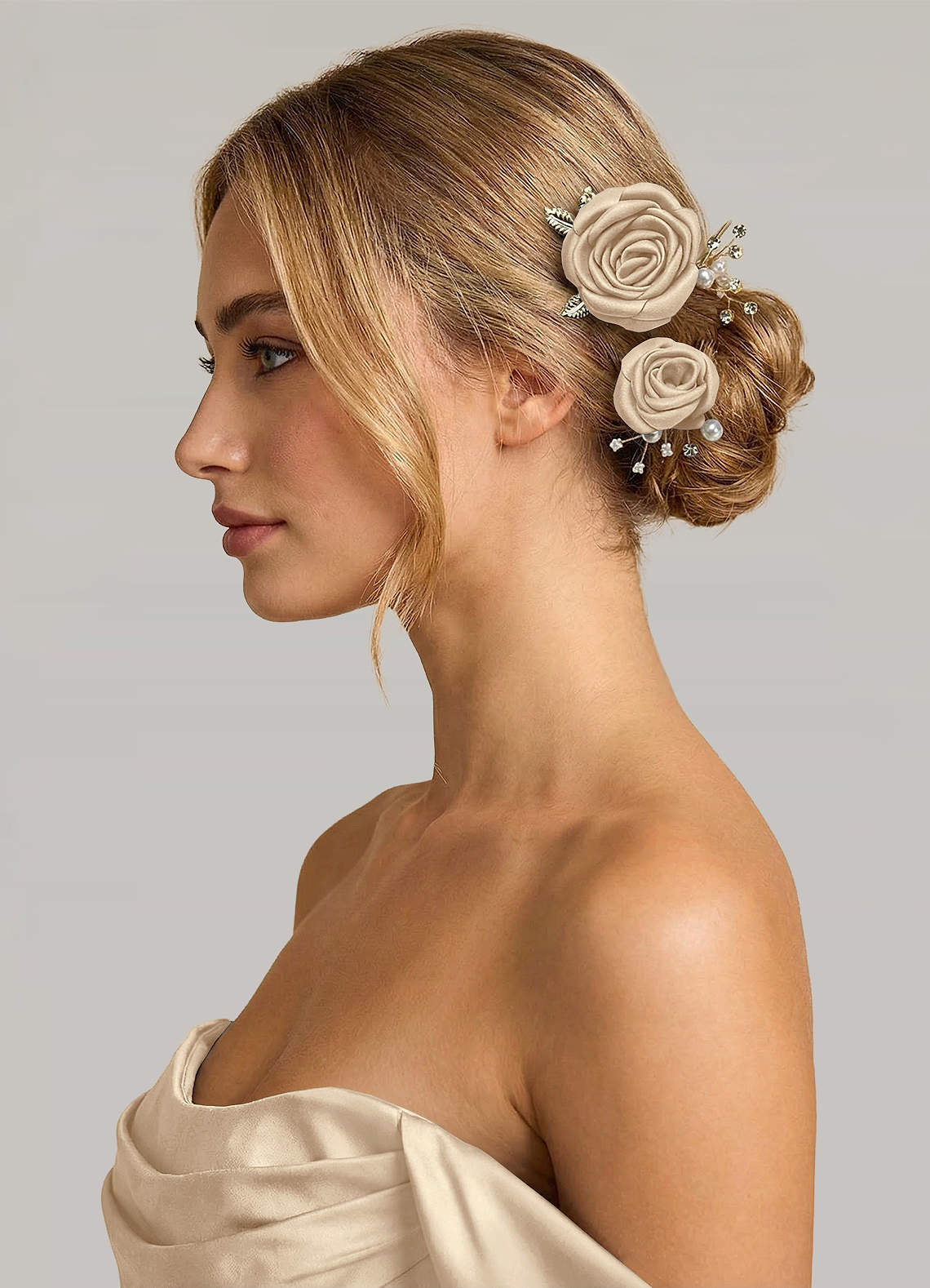 Matching Color Matte Satin Rose Hairpin Set — champagne — 图 240/244